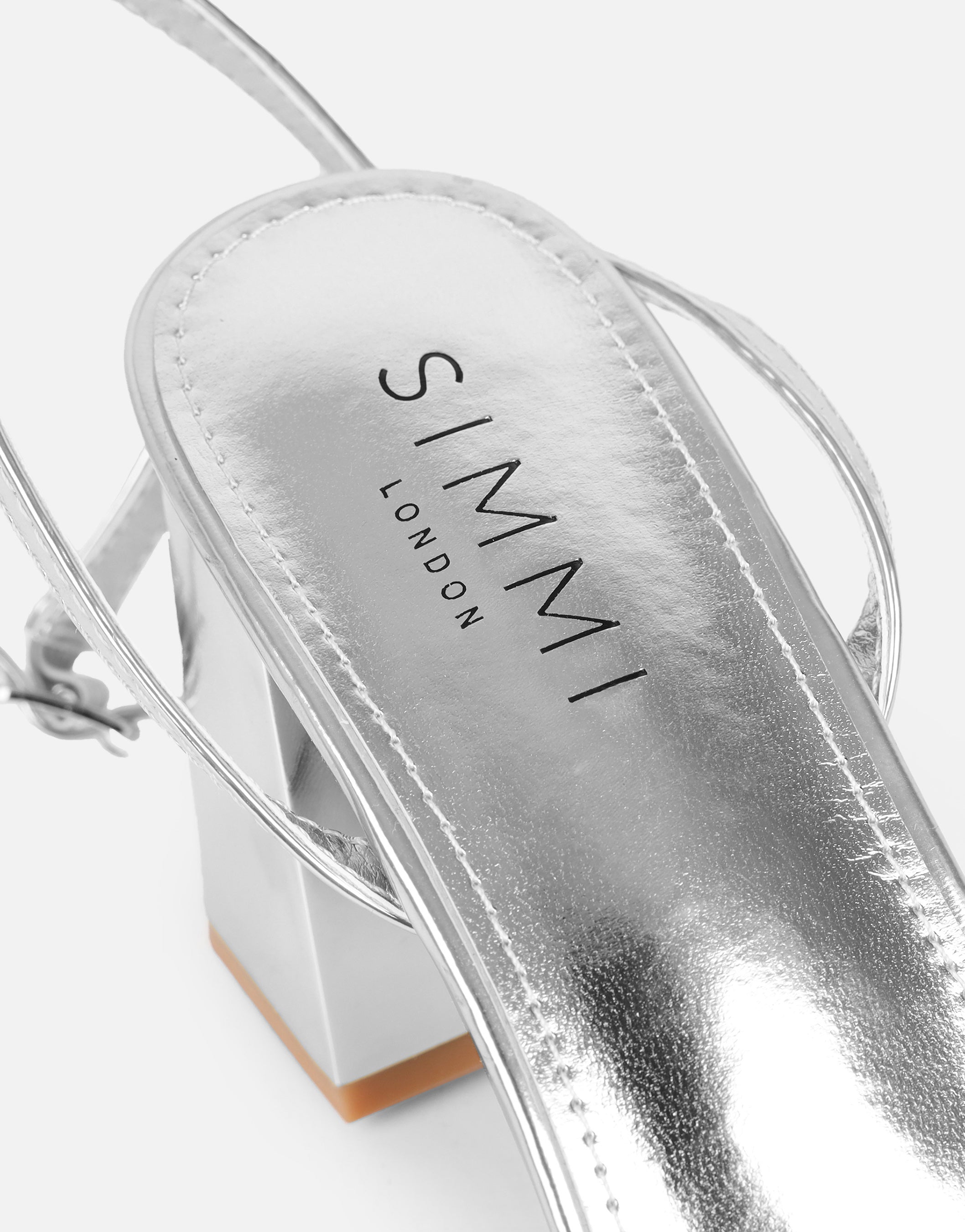 Meave Silver Mirror Diamante Block Heeled Sandals | SIMMI London