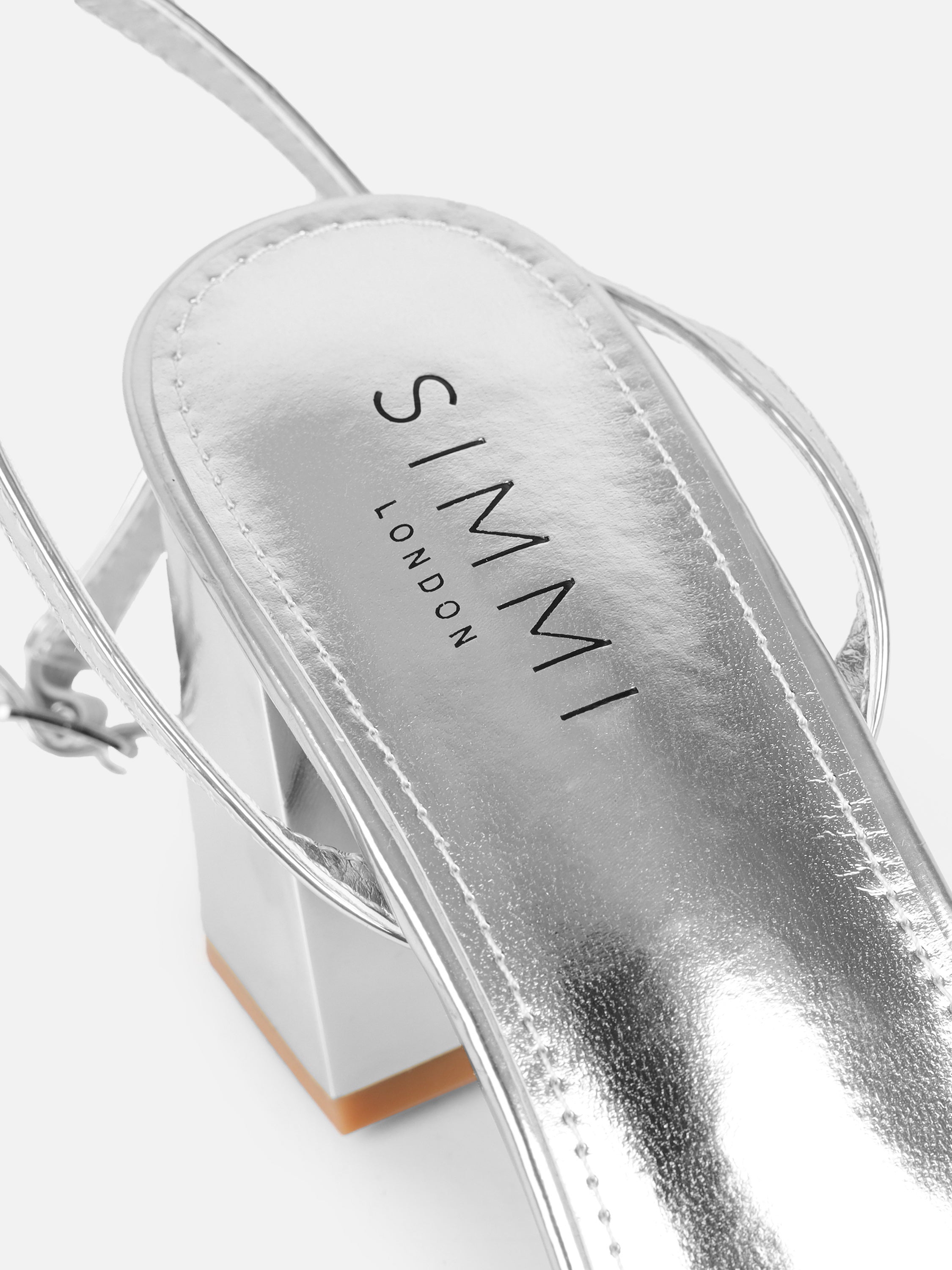 Meave Silver Mirror Diamante Block Heeled Sandals Wide Fit | SIMMI London