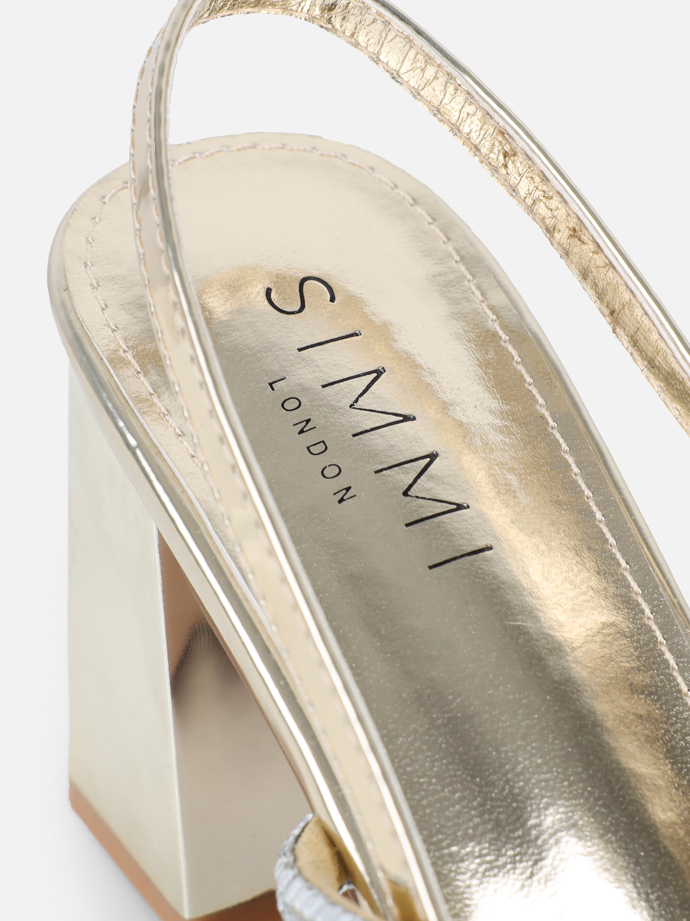 Mayaa Gold Mirror Diamante Slingback Block Heeled Sandals | SIMMI London