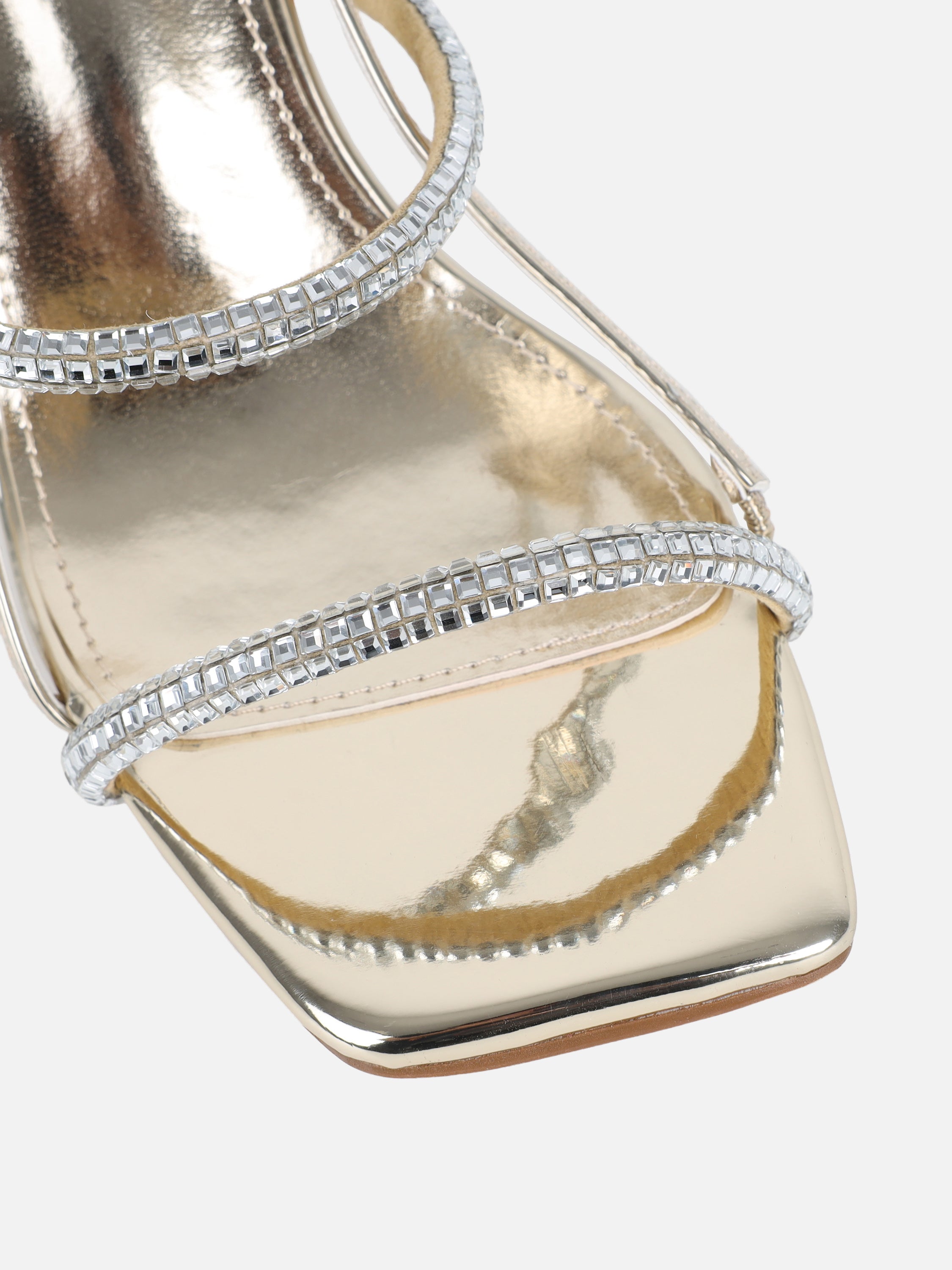 Mayaa Gold Mirror Diamante Slingback Block Heeled Sandals | SIMMI London