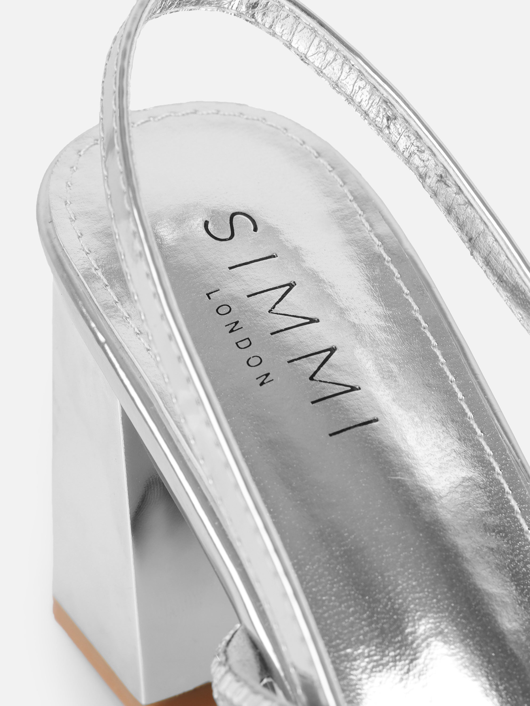 Mayaa Silver Mirror Diamante Slingback Block Heeled Sandals | SIMMI London
