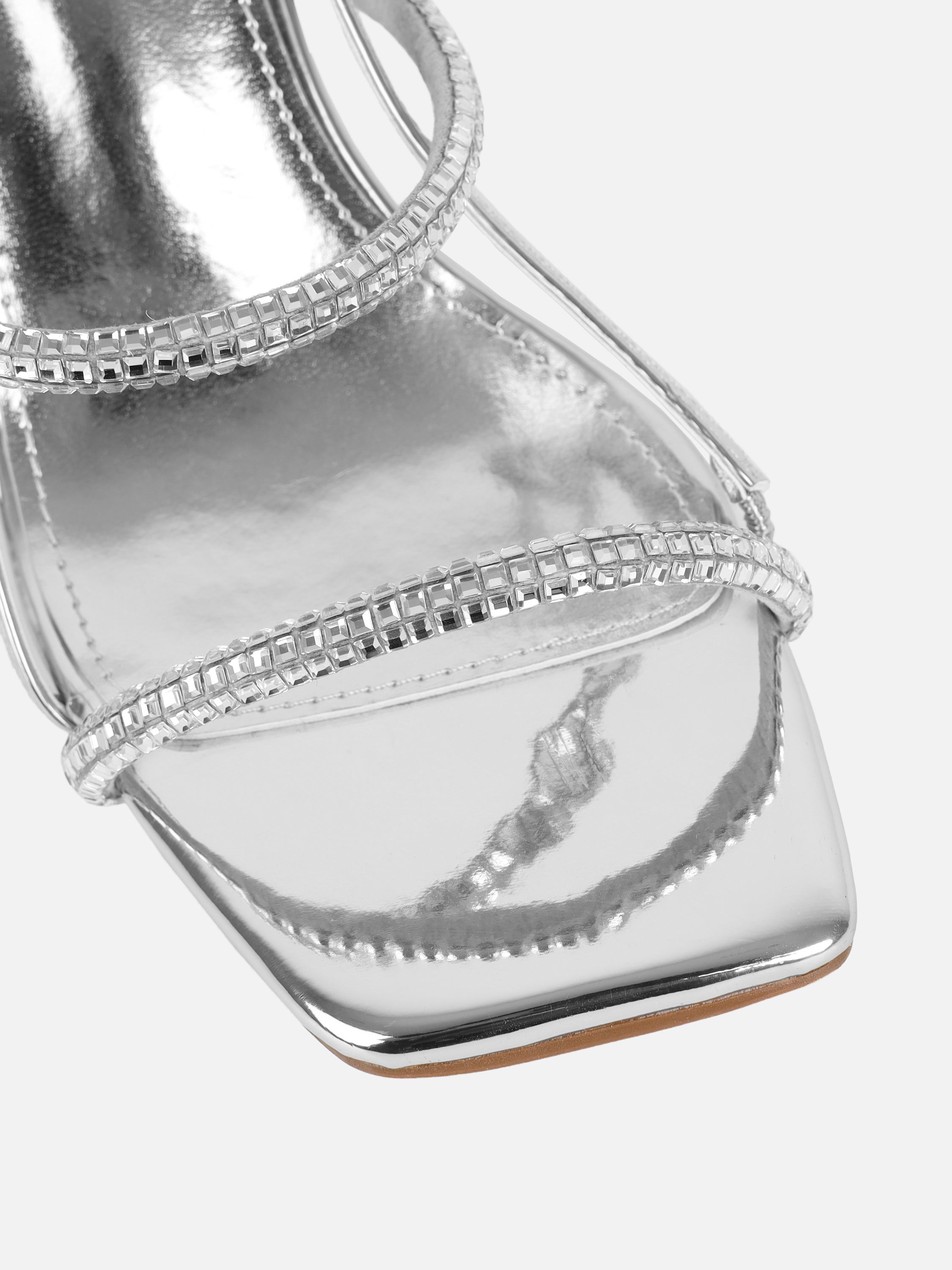 Mayaa Silver Mirror Diamante Slingback Block Heeled Sandals | SIMMI London