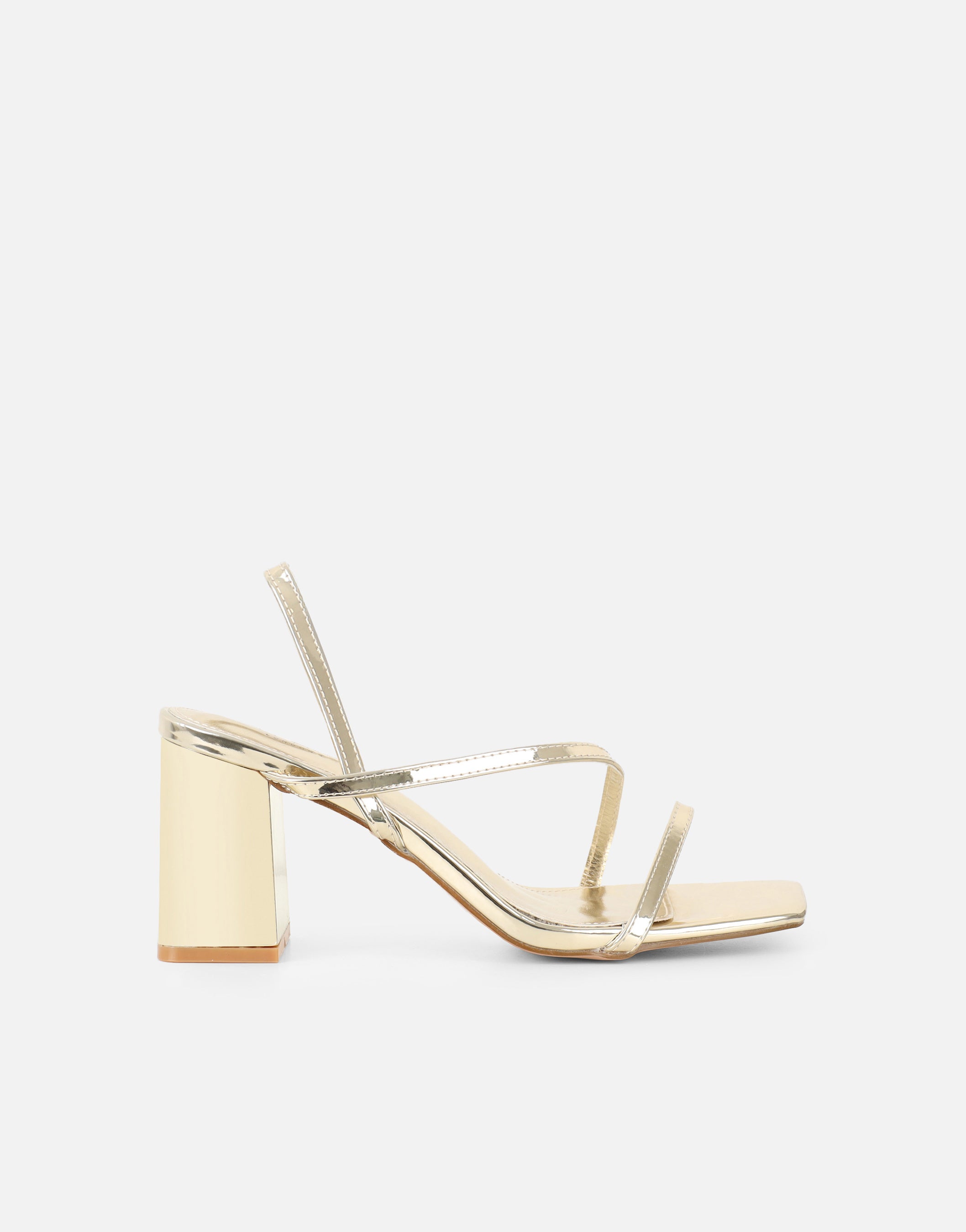 Manzi Gold Mirror Strappy Block Heeled Sandals | SIMMI London