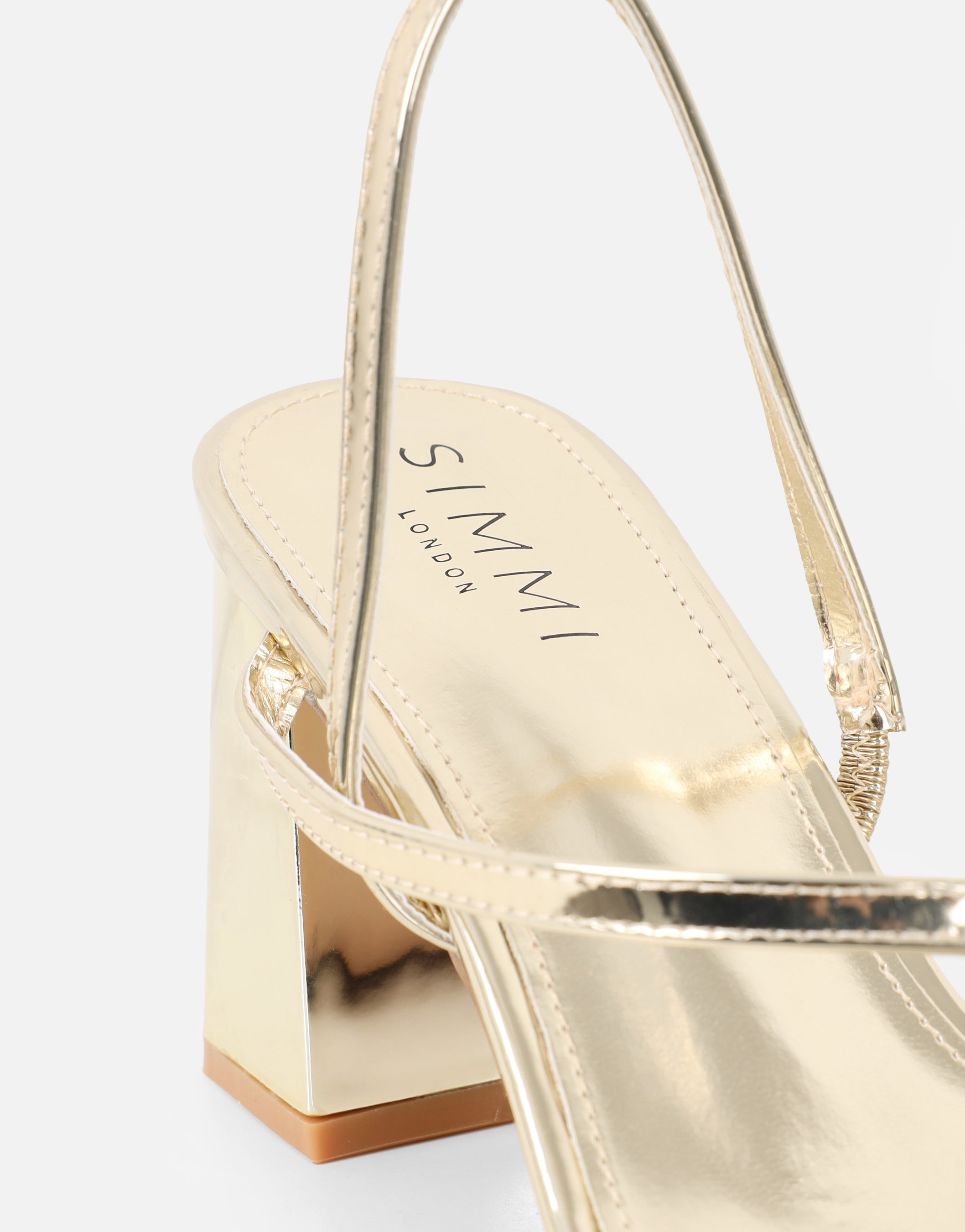 Manzi Gold Mirror Strappy Block Heeled Sandals | SIMMI London
