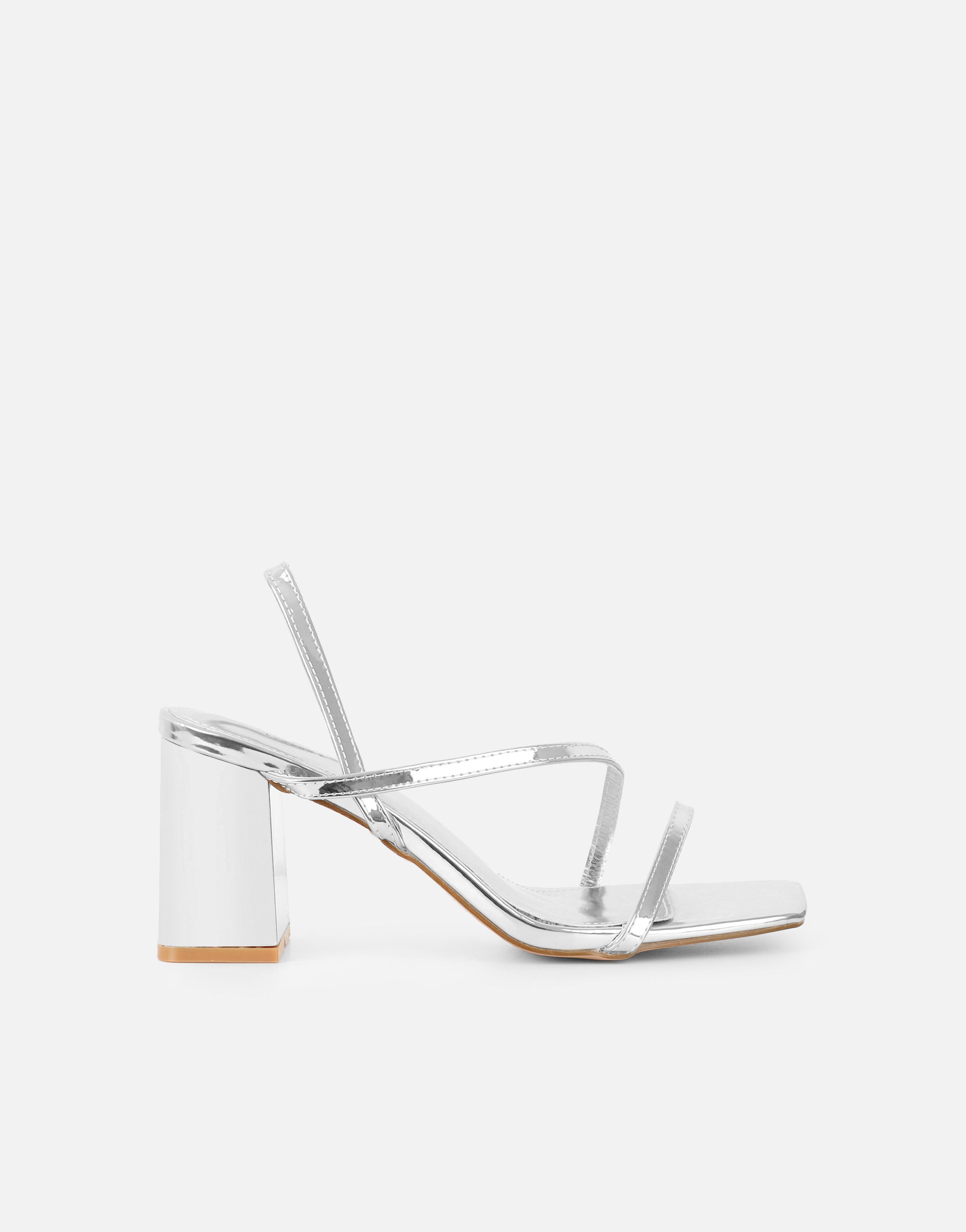 Manzi Silver Mirror Strappy Block Heeled Sandals | SIMMI London
