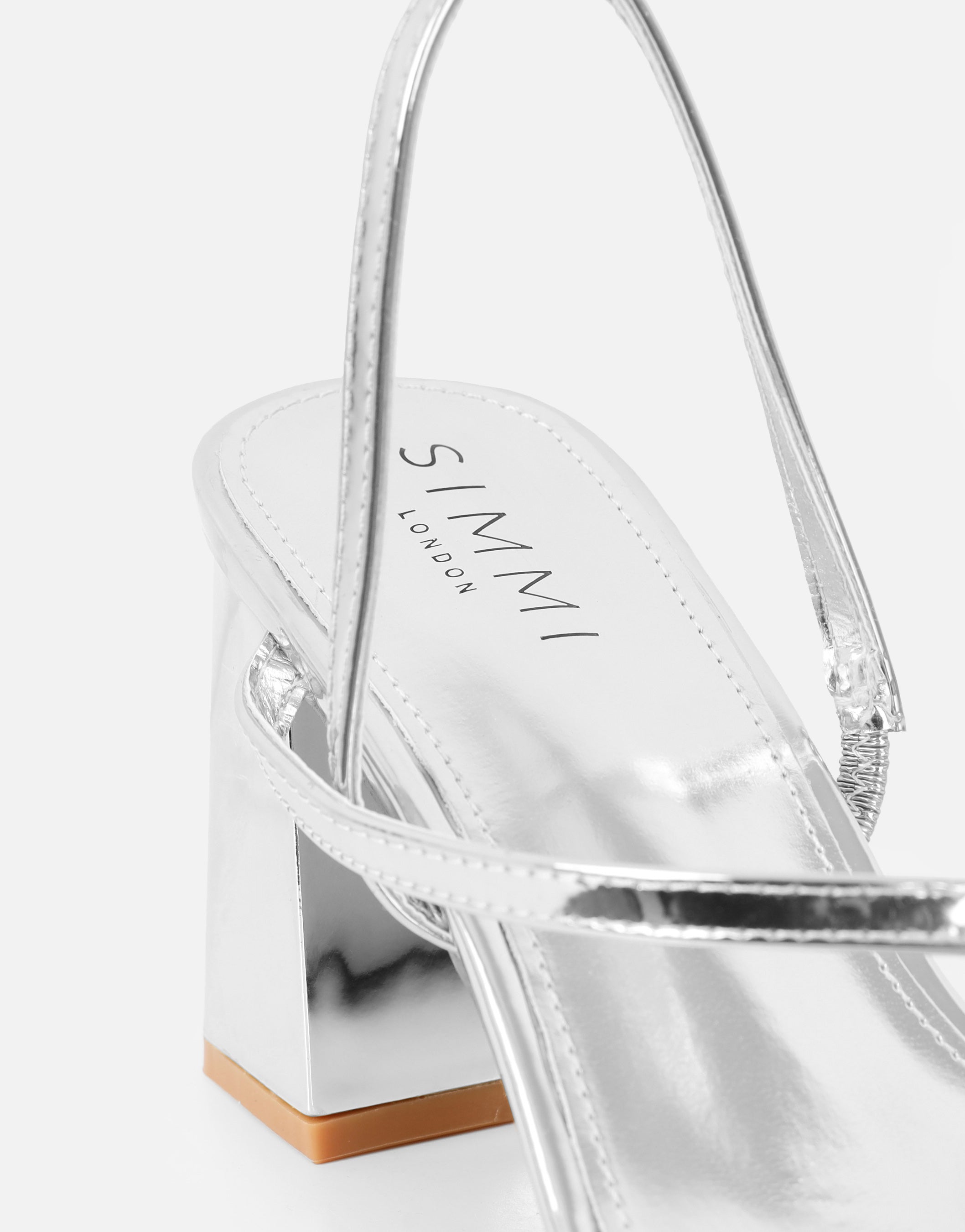 Manzi Silver Mirror Strappy Block Heeled Sandals | SIMMI London
