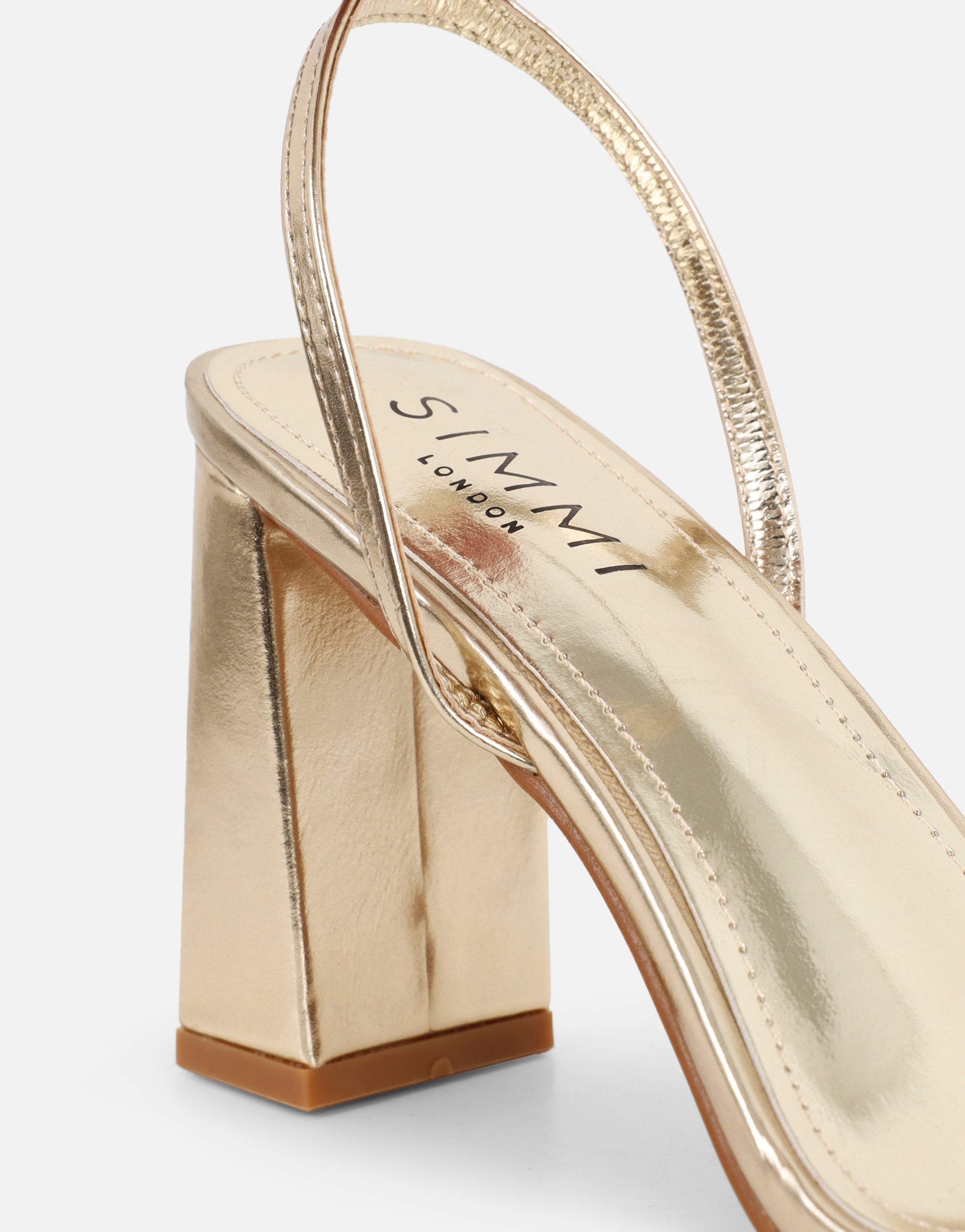 Penelope Gold Metallic Block Heeled Sandals | SIMMI London