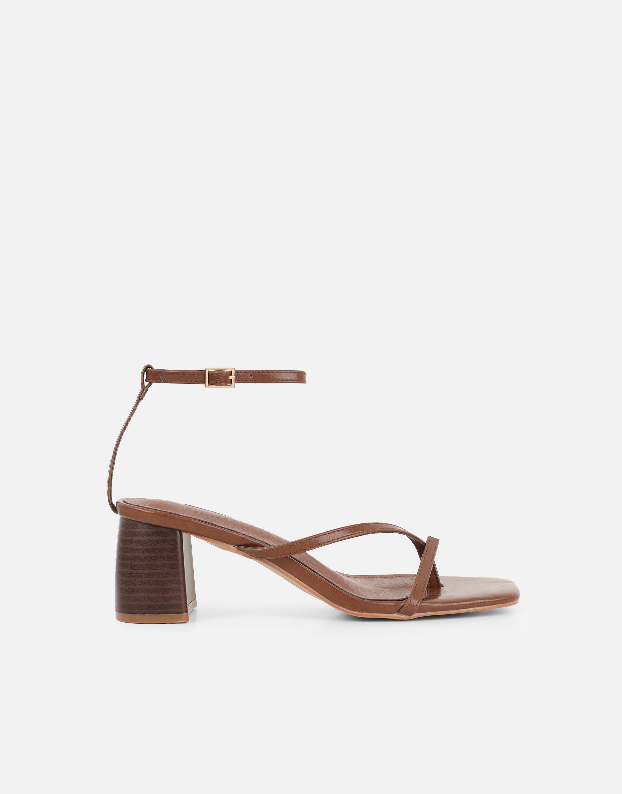 Mandy Tan Toe Thong Block Heeled Sandals | SIMMI London