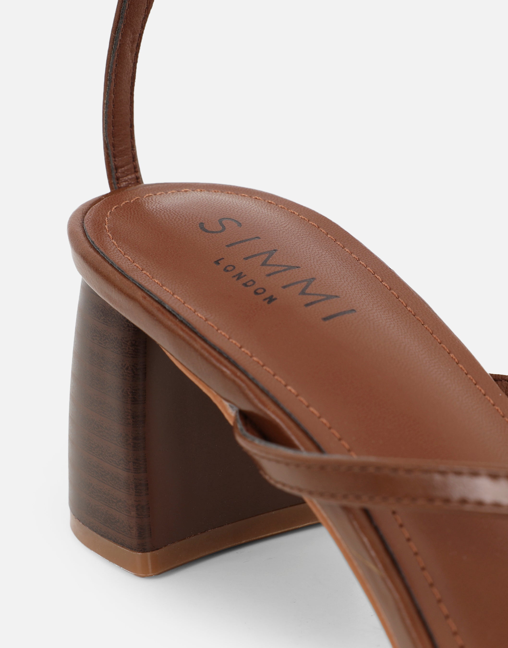 Mandy Tan Toe Thong Block Heeled Sandals | SIMMI London