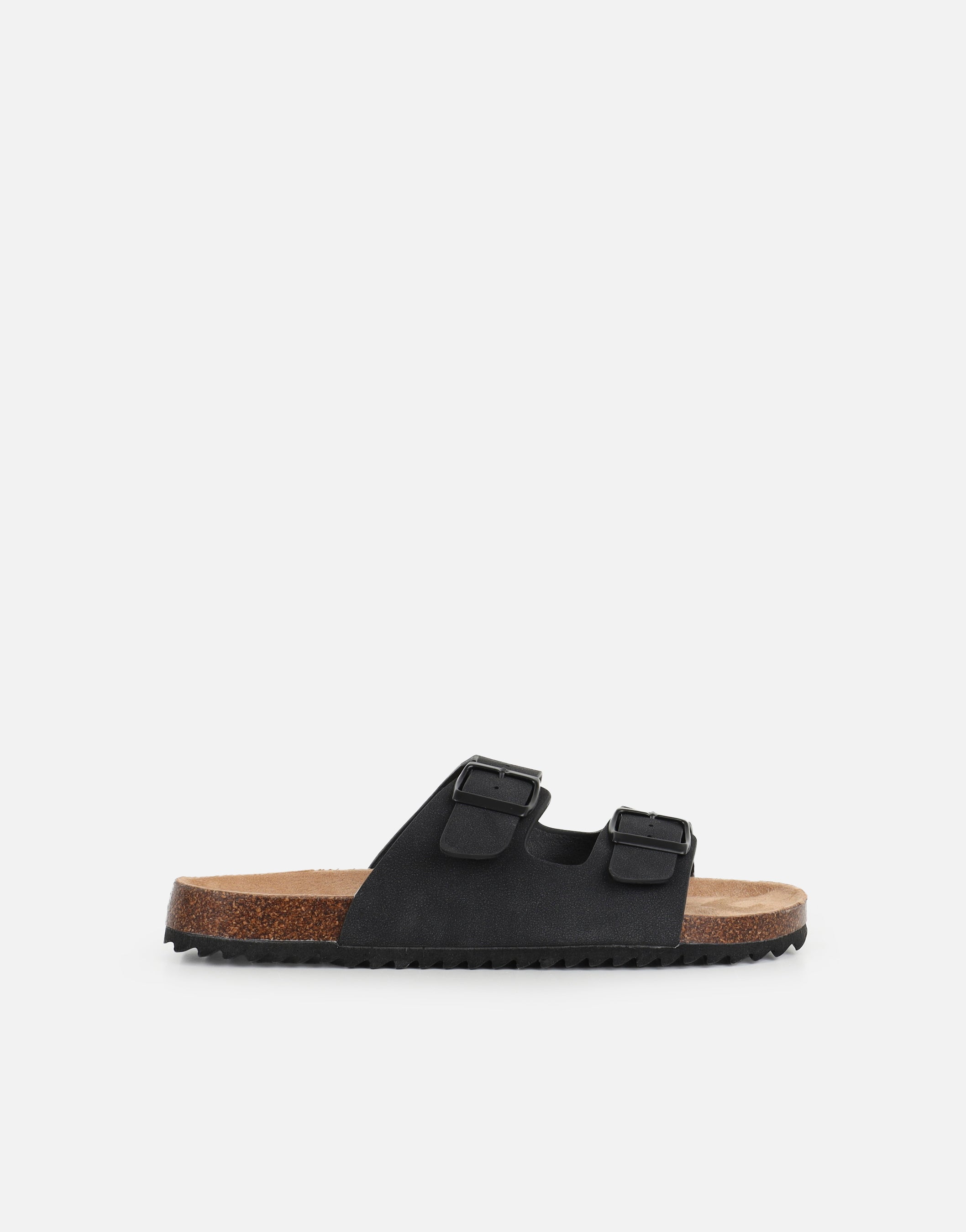 Manny Black Slip On Footbed Flat Sandals | SIMMI London