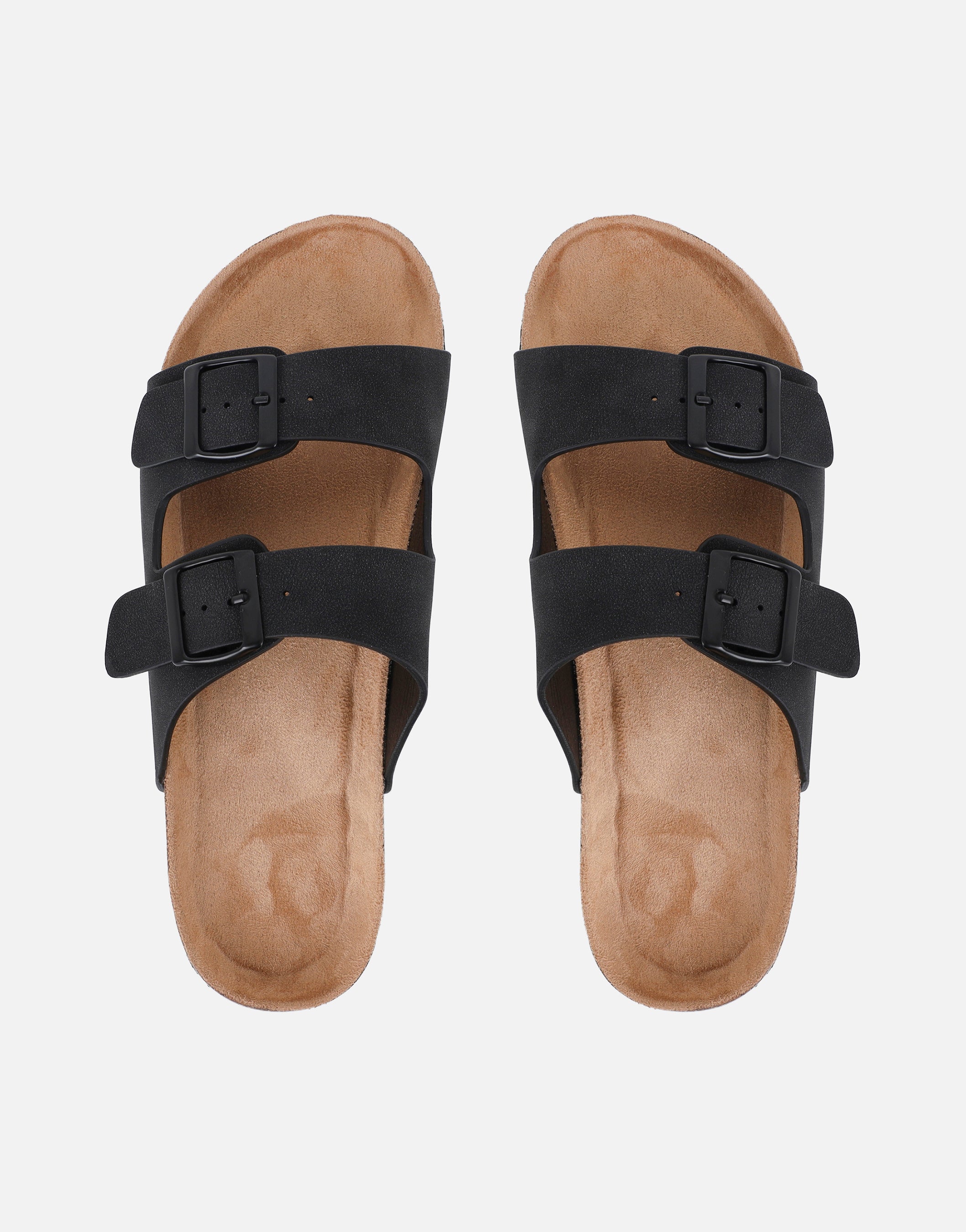 Manny Black Slip On Footbed Flat Sandals | SIMMI London