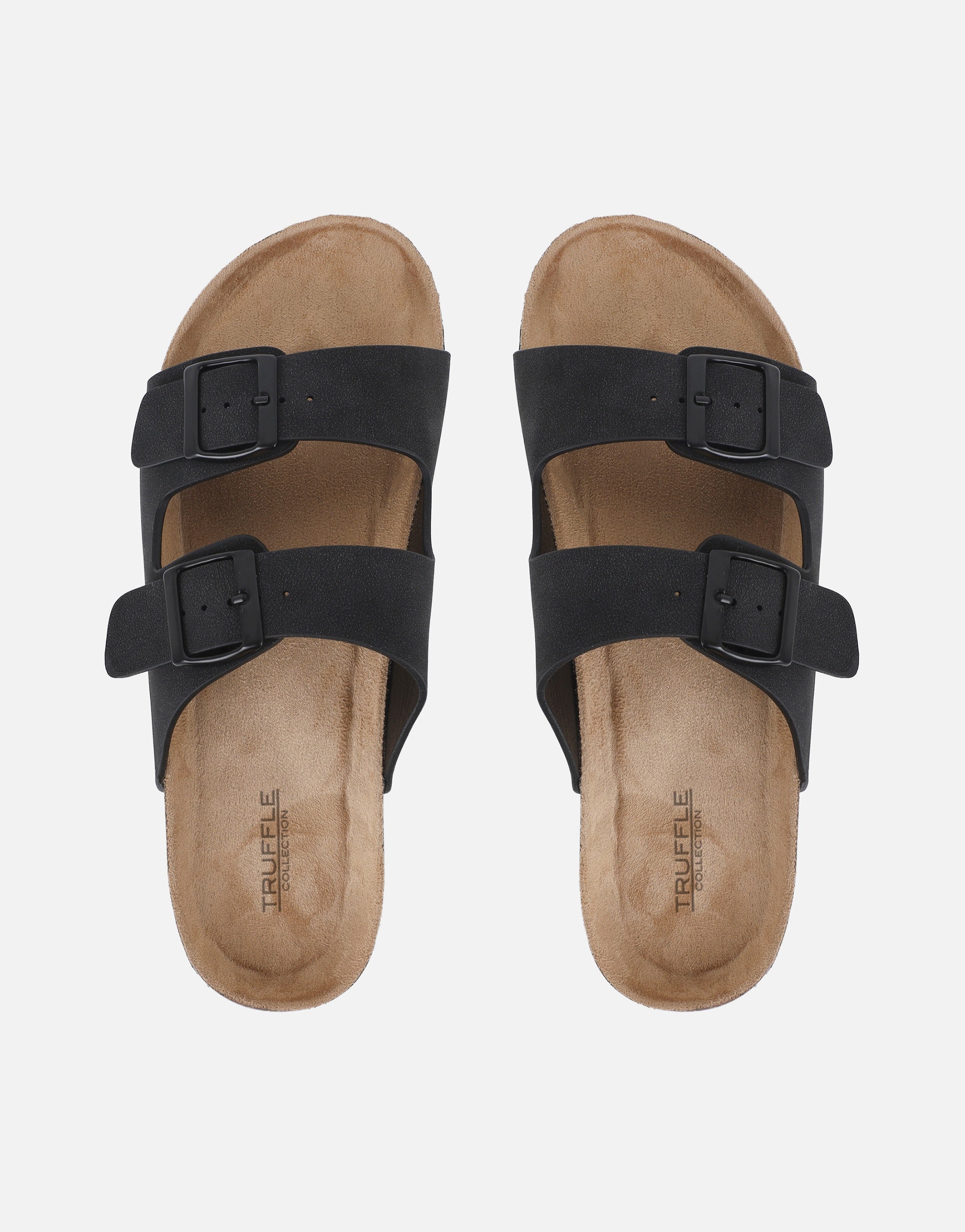 Olsen Truffle Collection Black Slip On Footbed Flat Sandals