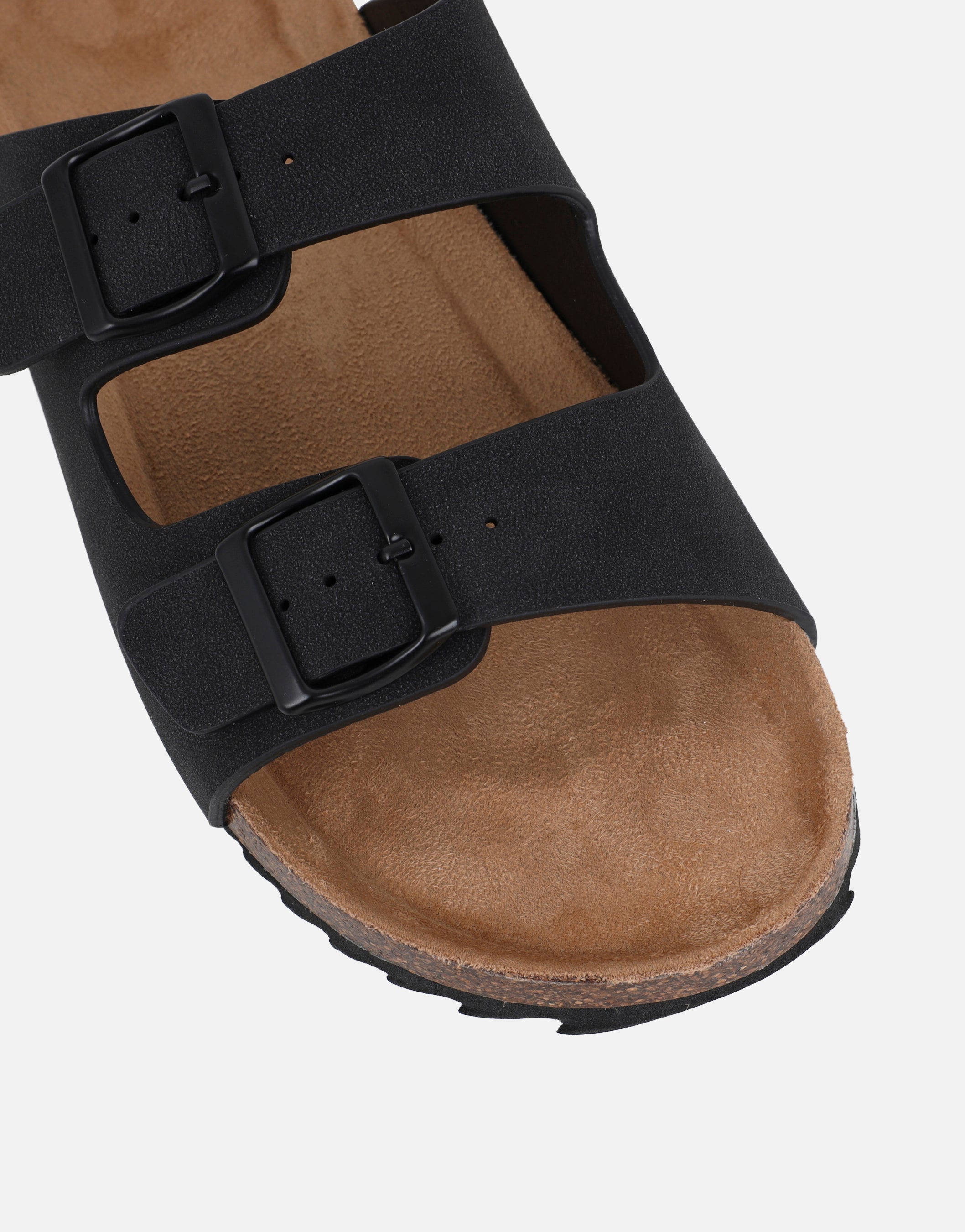 Manny Black Slip On Footbed Flat Sandals | SIMMI London