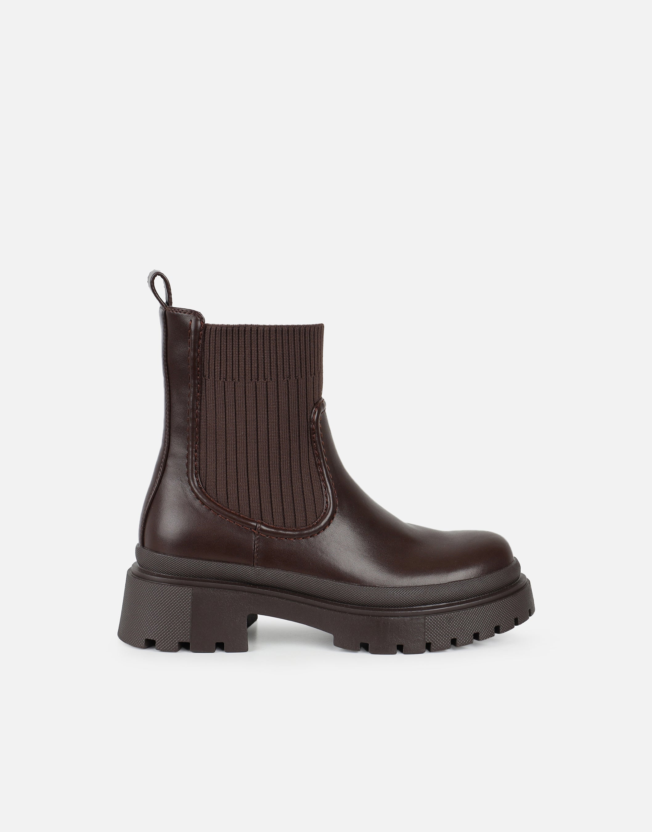 Jirra Brown PU Ankle Knit Boots | SIMMI London