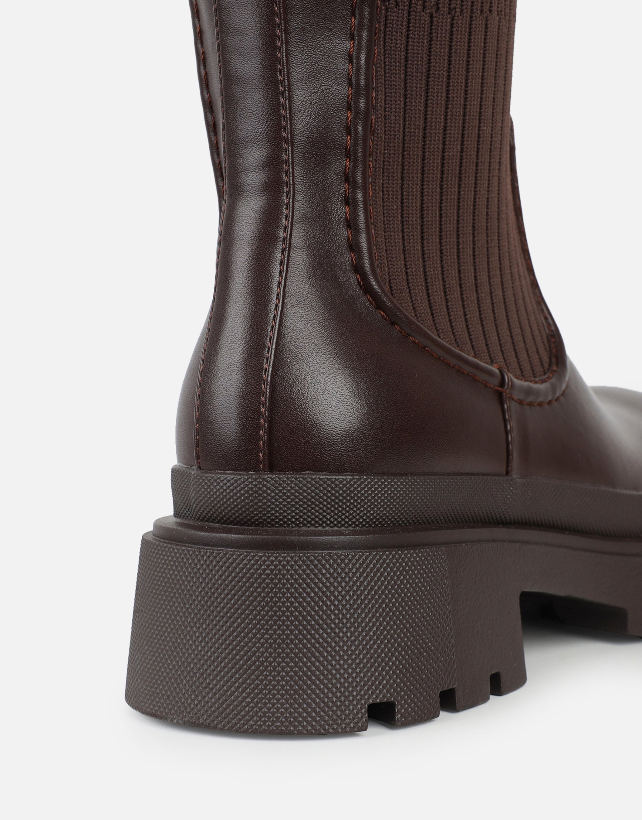 Jirra Brown PU Ankle Knit Boots | SIMMI London