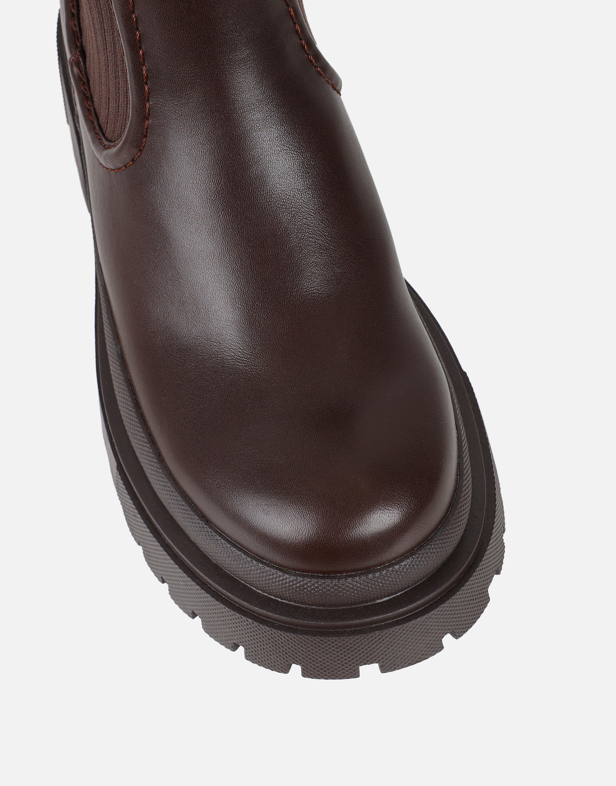 Jirra Brown PU Ankle Knit Boots | SIMMI London