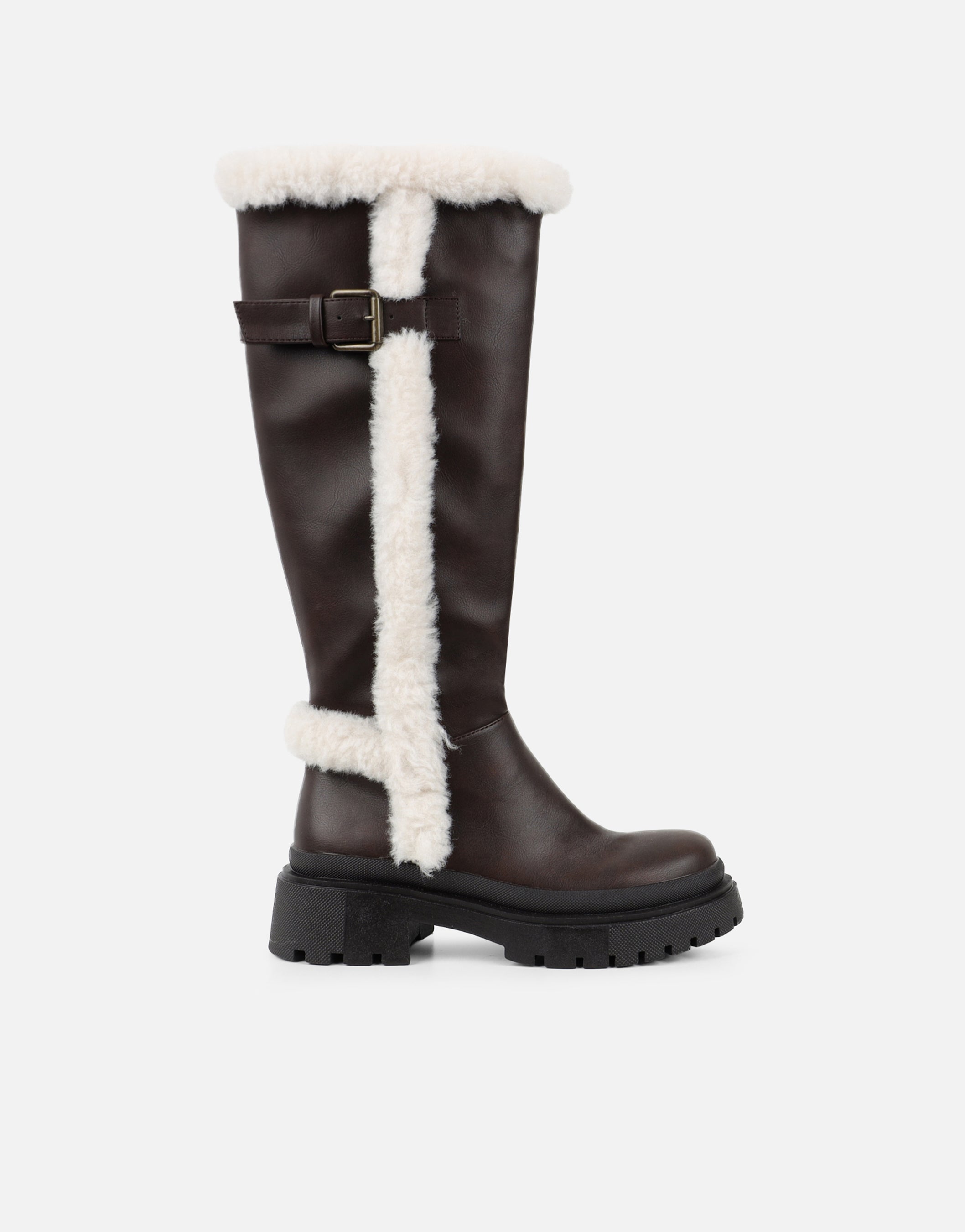 Earhart Brown Faux Fur Detail Chunky Boots | SIMMI London