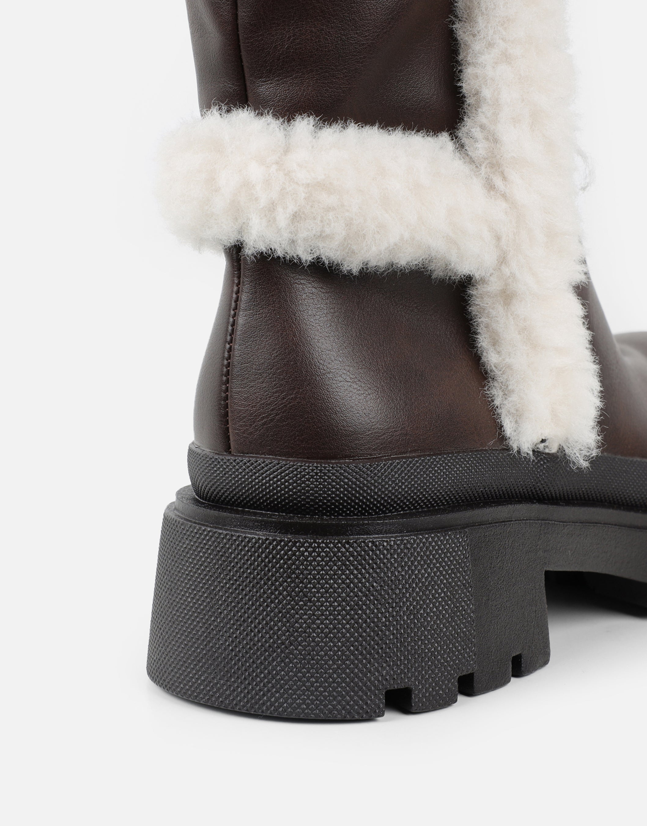 Earhart Brown Faux Fur Detail Chunky Boots | SIMMI London