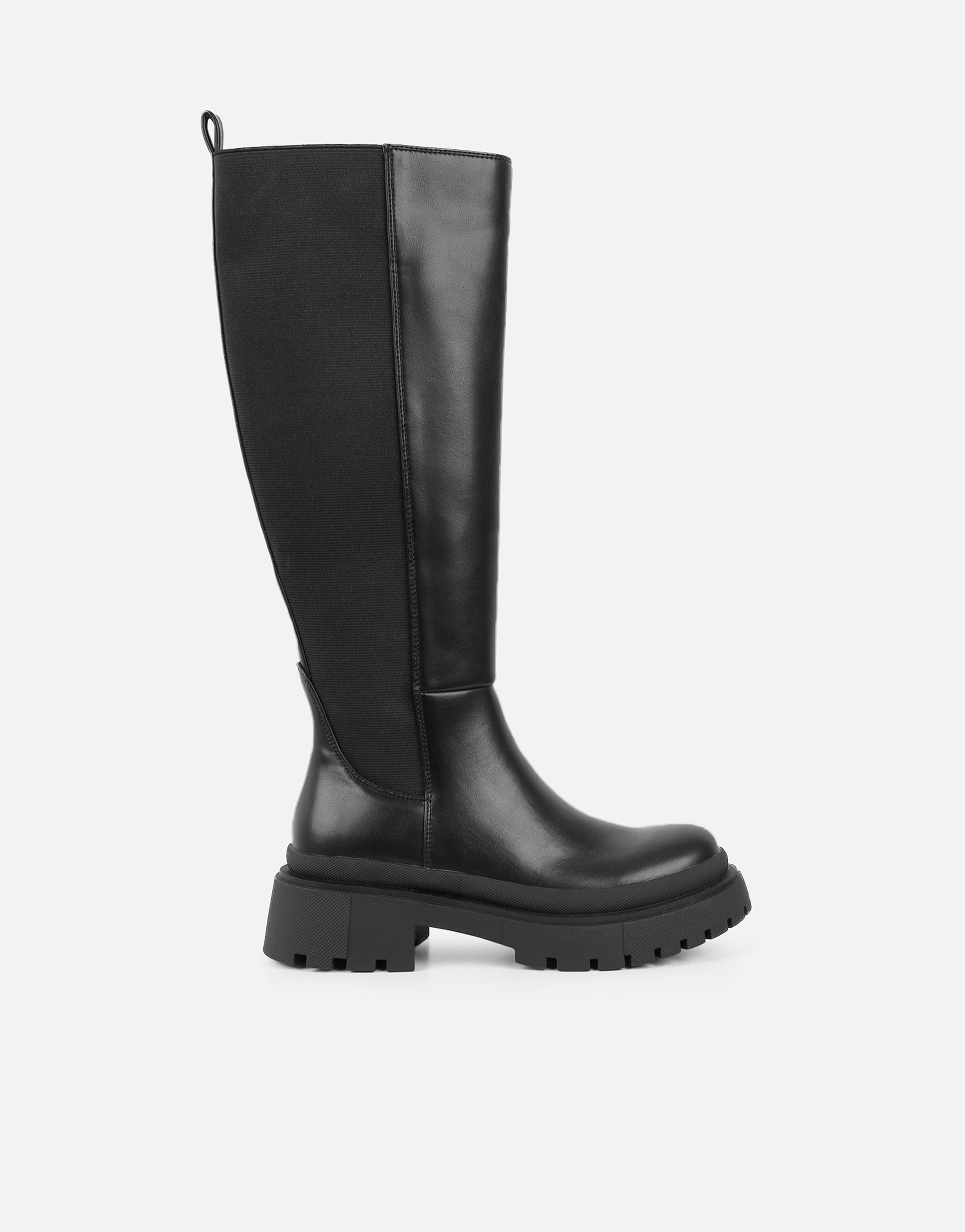 Remus Black Knee High Sock Chunky Boots | SIMMI London