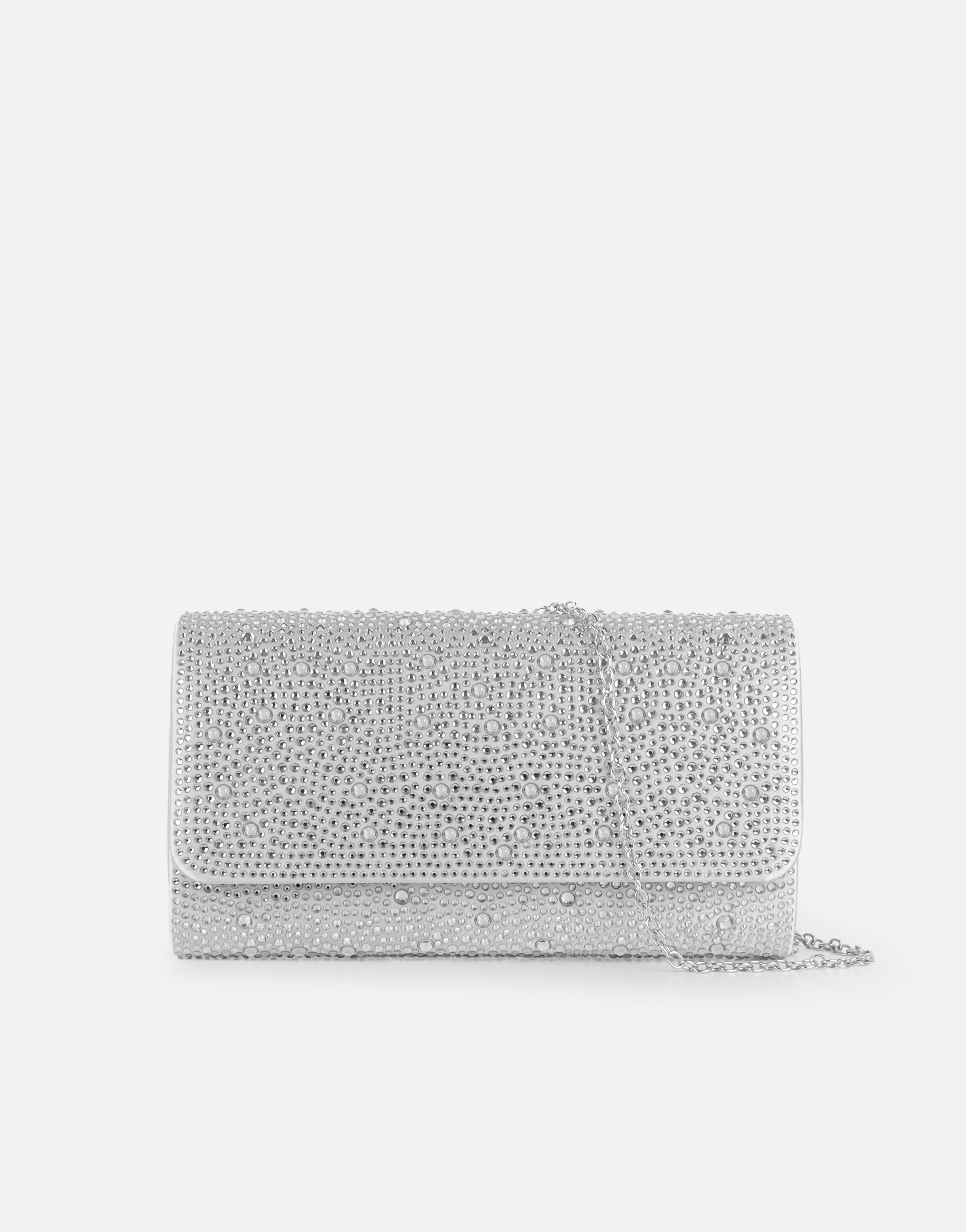 Marlow Crystal Studded Silver Clutch Bag | SIMMI London