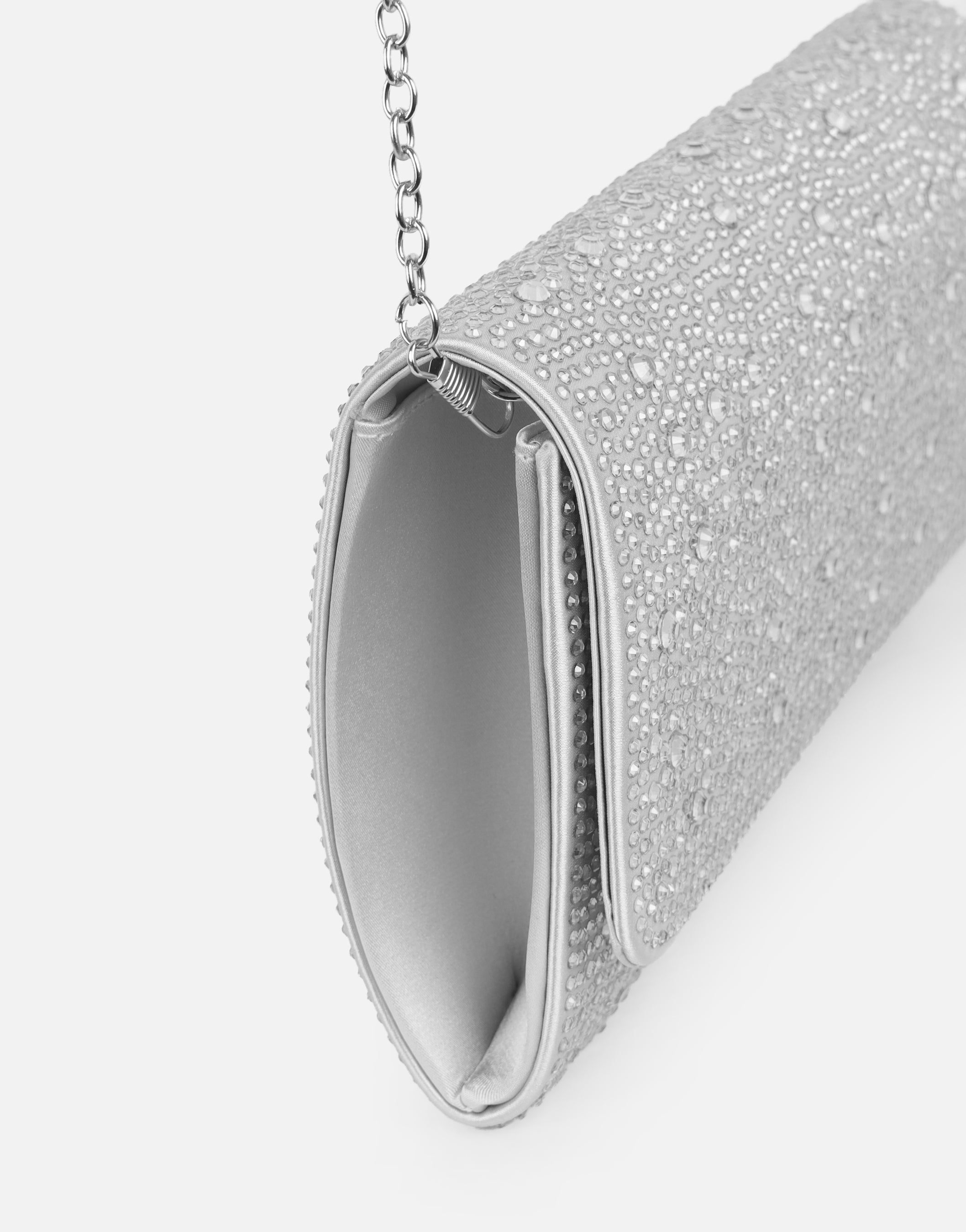 Marlow Crystal Studded Silver Clutch Bag | SIMMI London