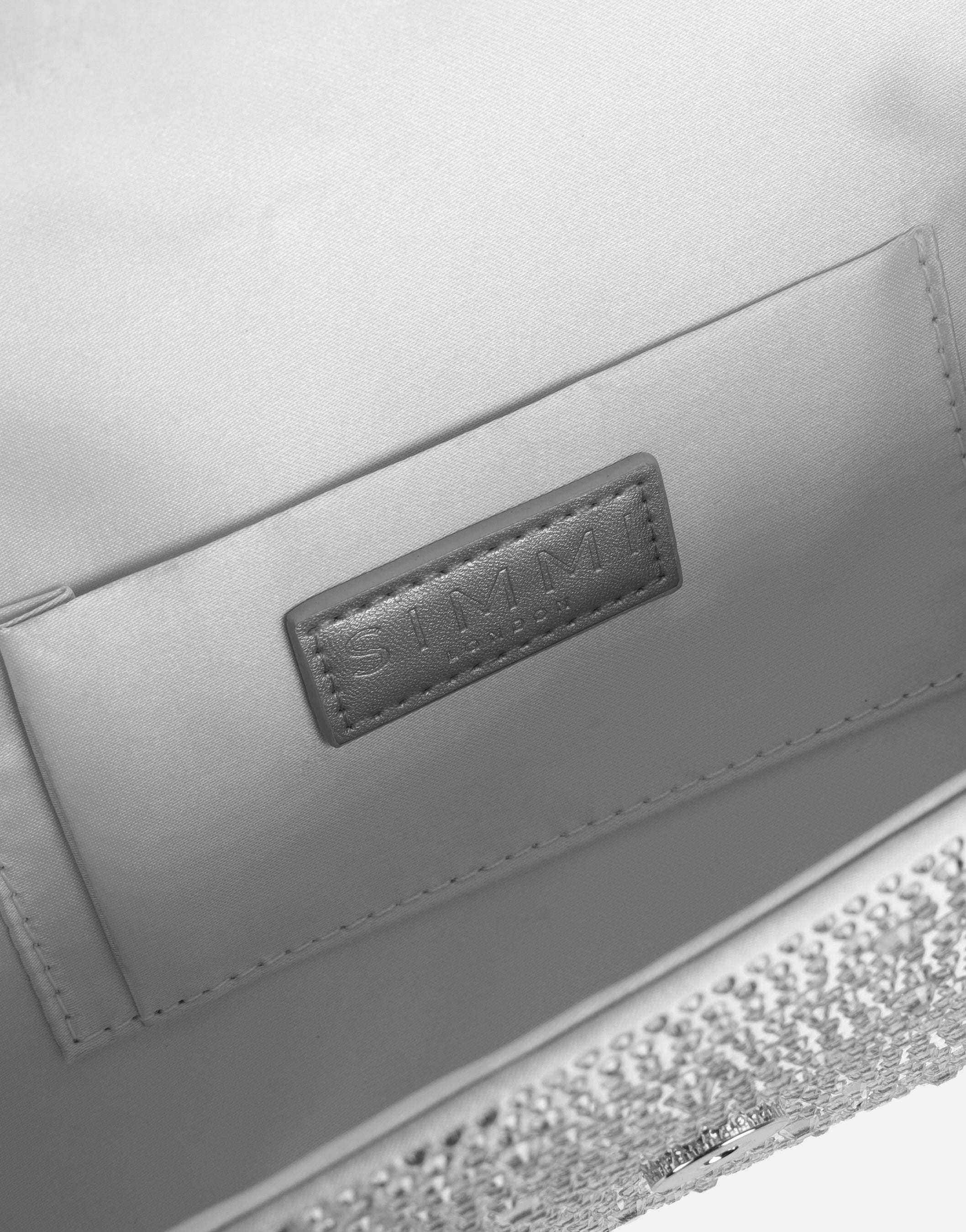 Marlow Crystal Studded Silver Clutch Bag | SIMMI London