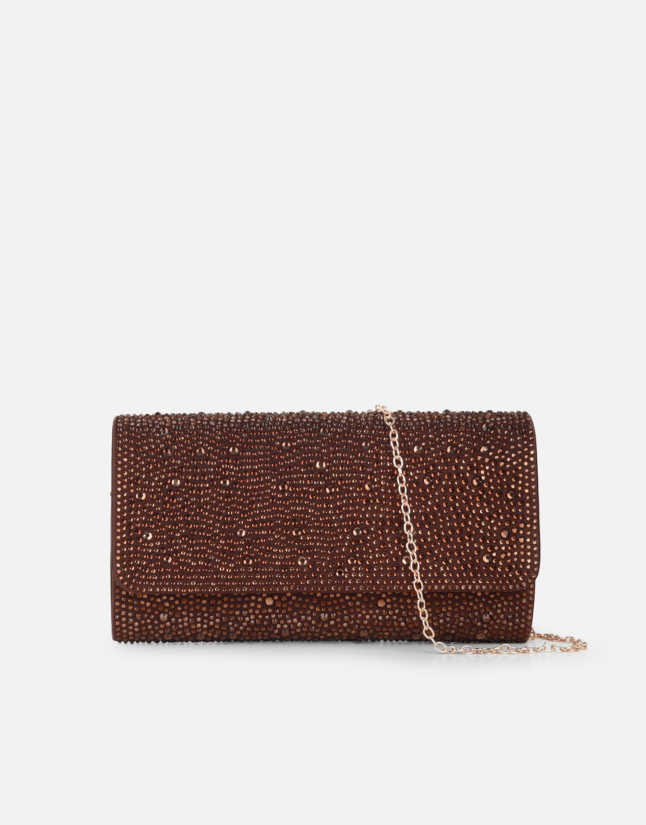 Marlow Crystal Studded Brown Clutch Bag | SIMMI London