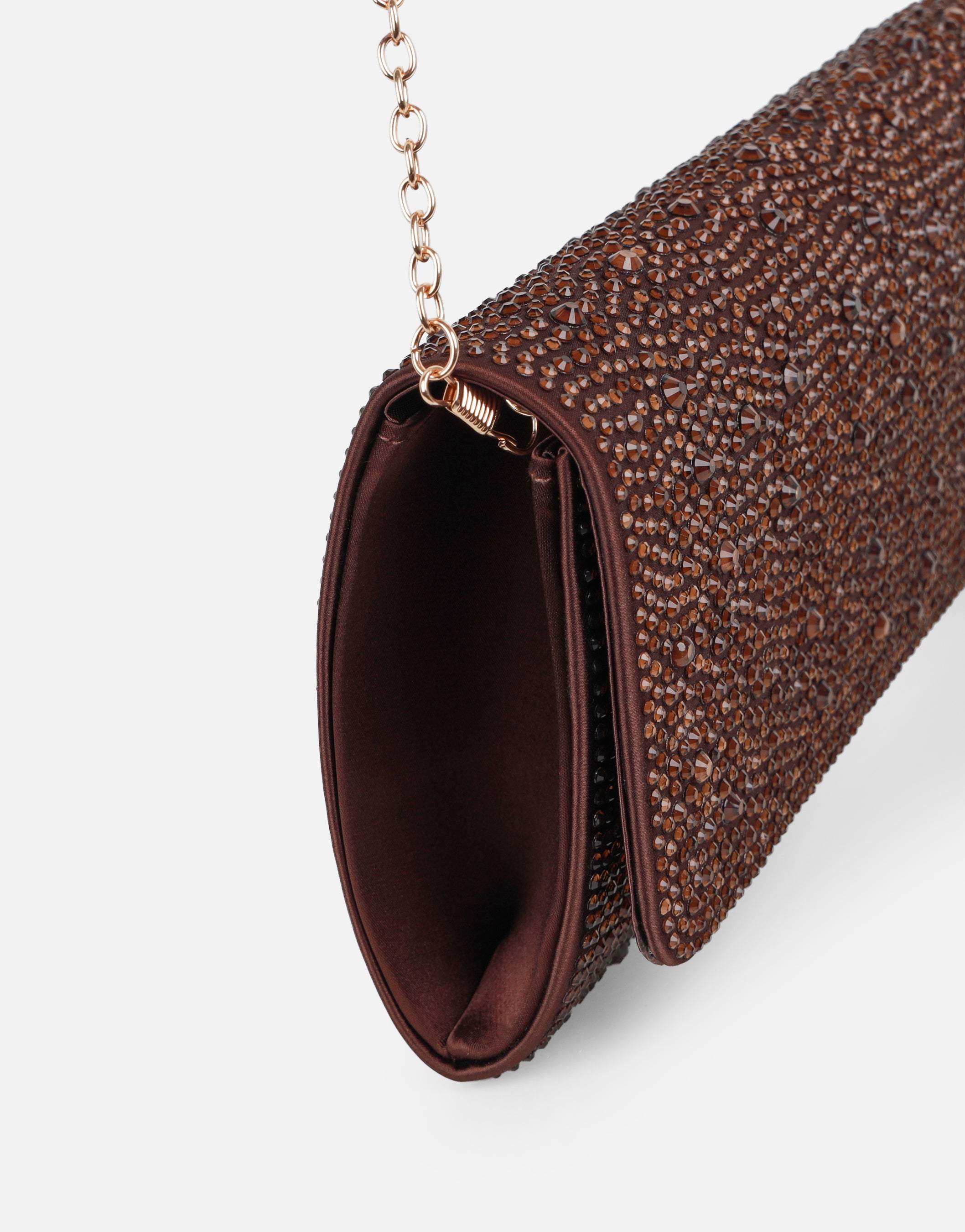Marlow Crystal Studded Brown Clutch Bag | SIMMI London