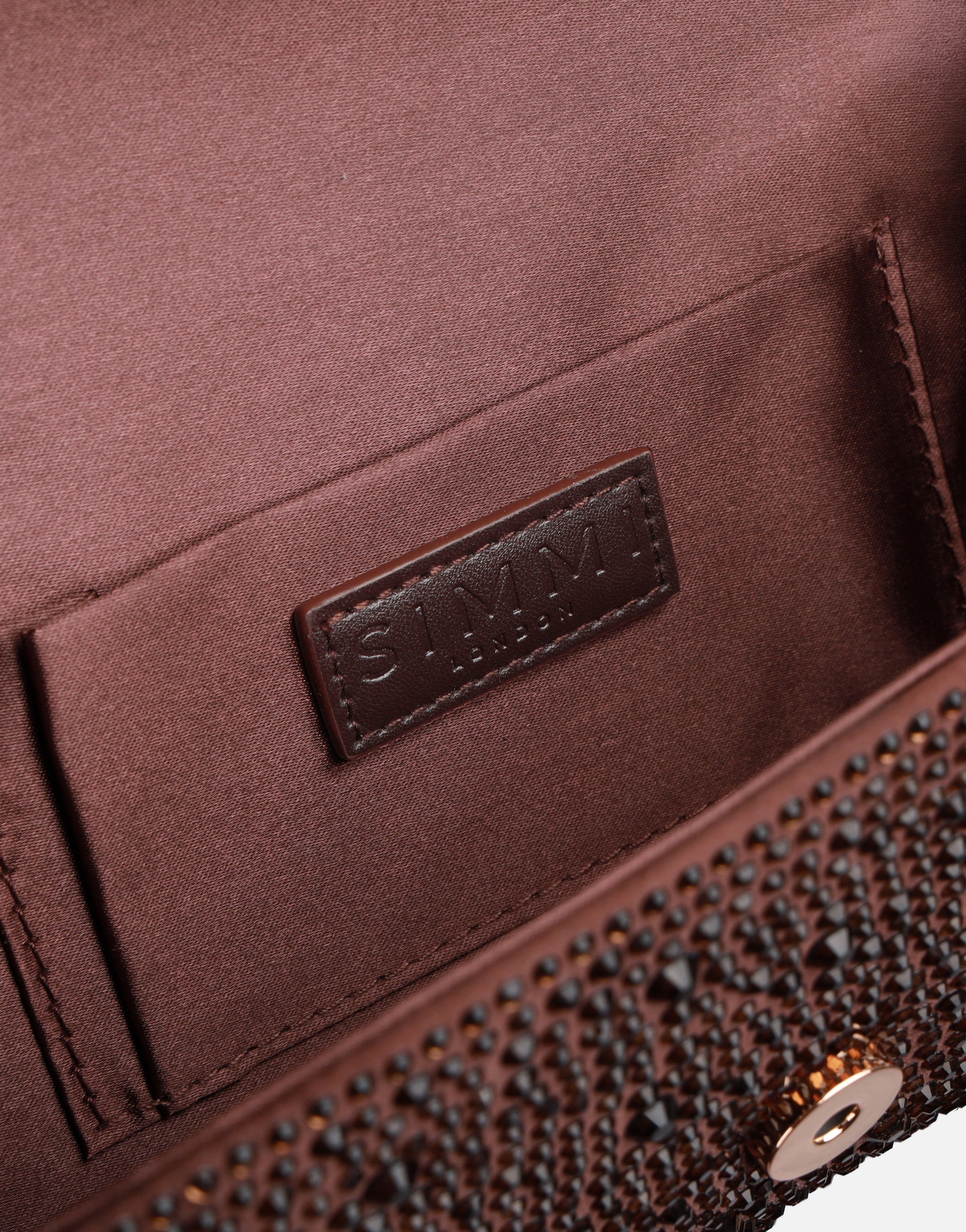Marlow Crystal Studded Brown Clutch Bag | SIMMI London