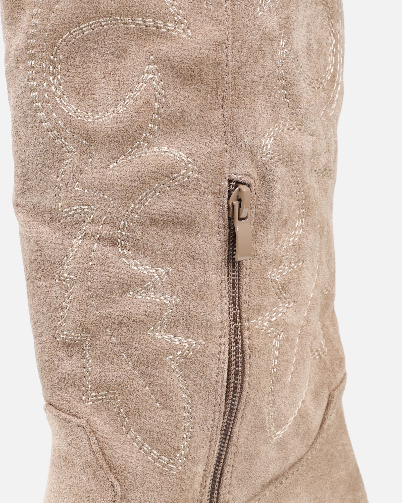 Marsha Beige Suede Embroidered Western Calf Boot | SIMMI London