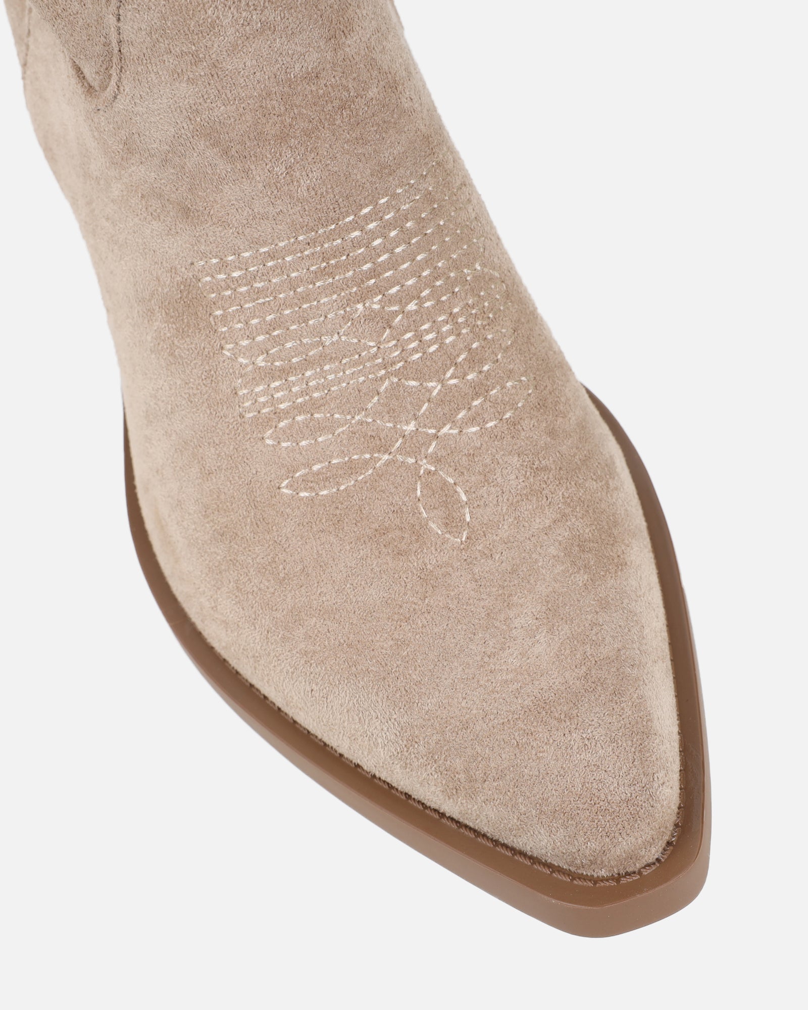 Marsha Beige Suede Embroidered Western Calf Boot | SIMMI London