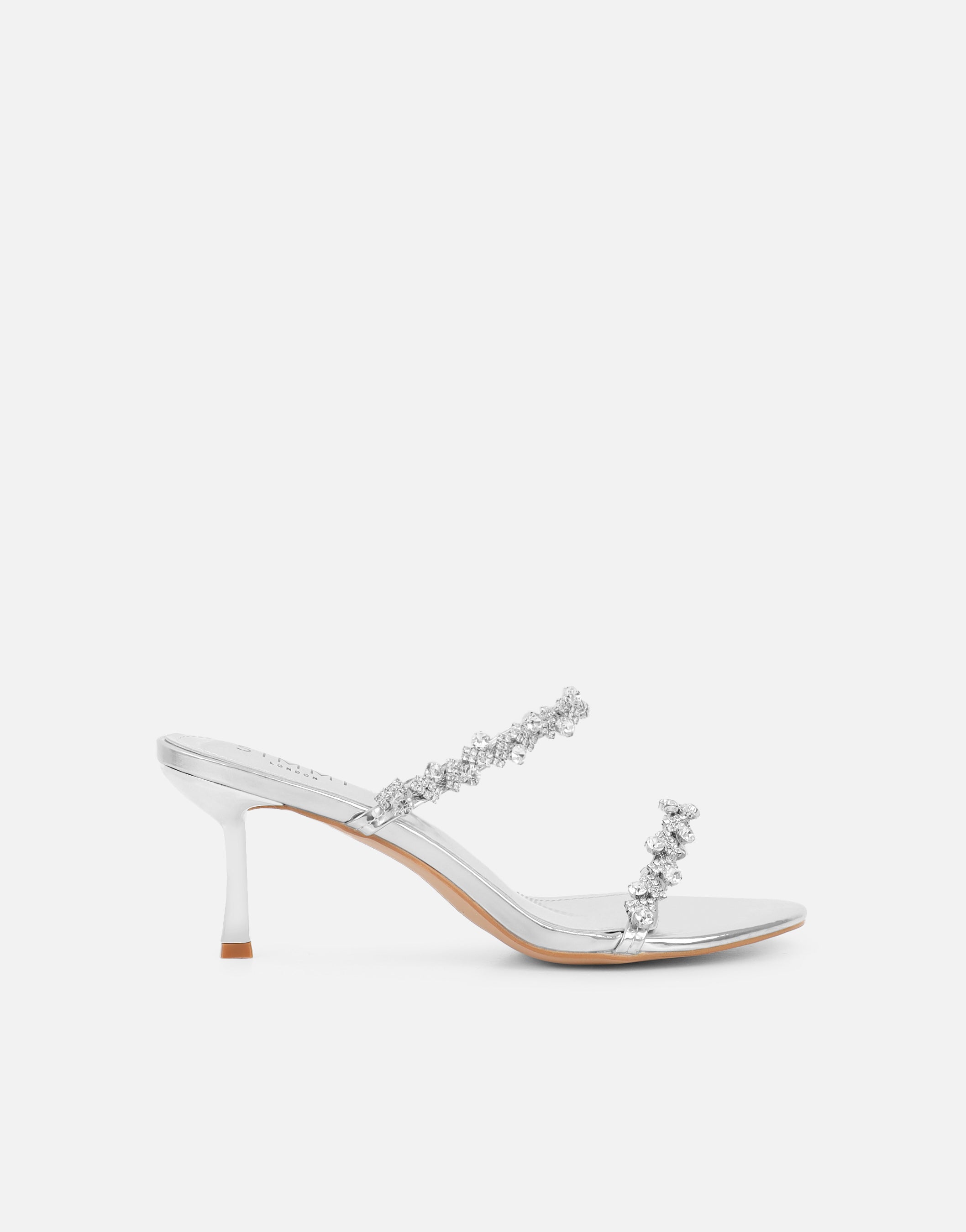 Maude Silver Mirror Diamante Mules | SIMMI London