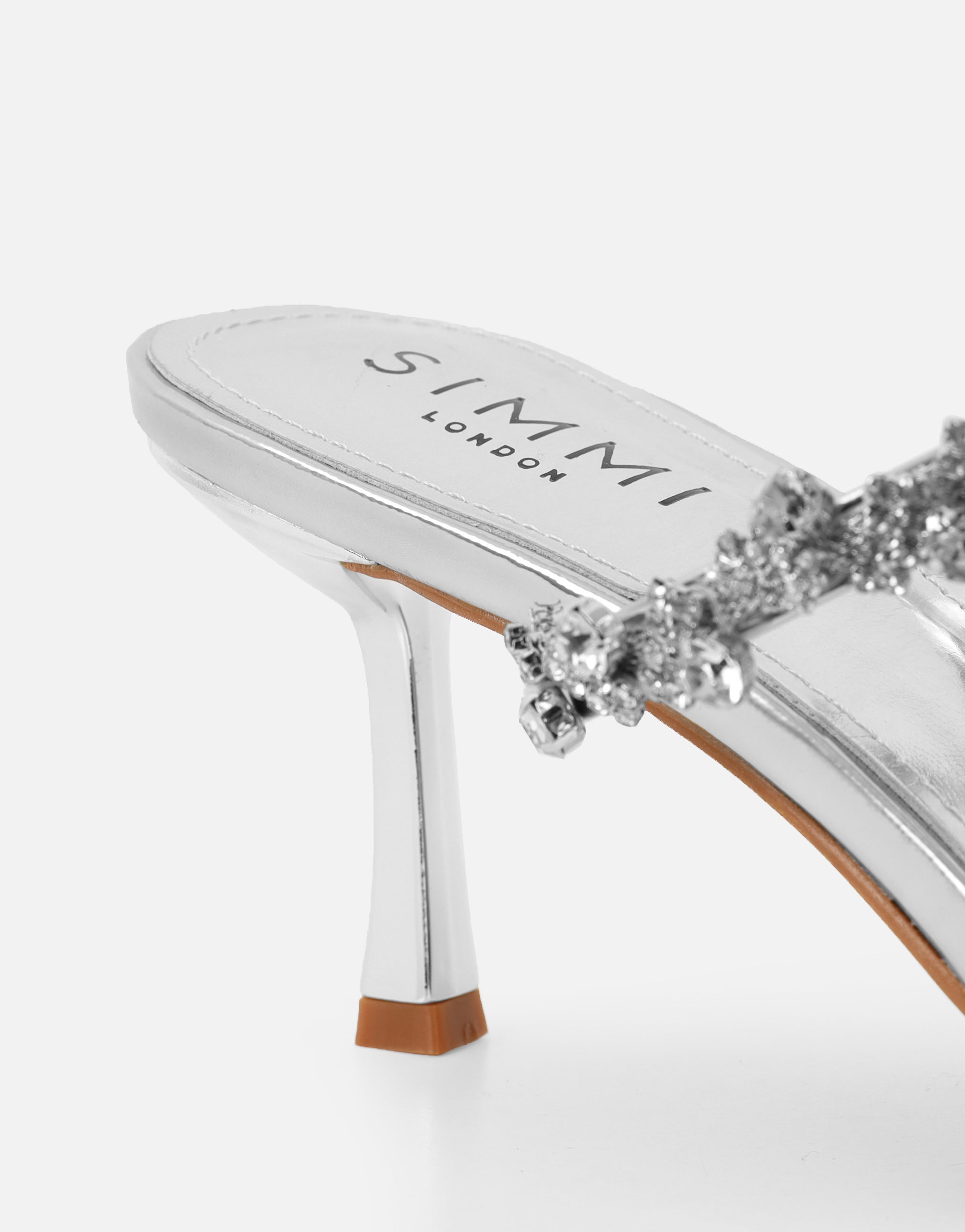 Maude Silver Mirror Diamante Mules | SIMMI London