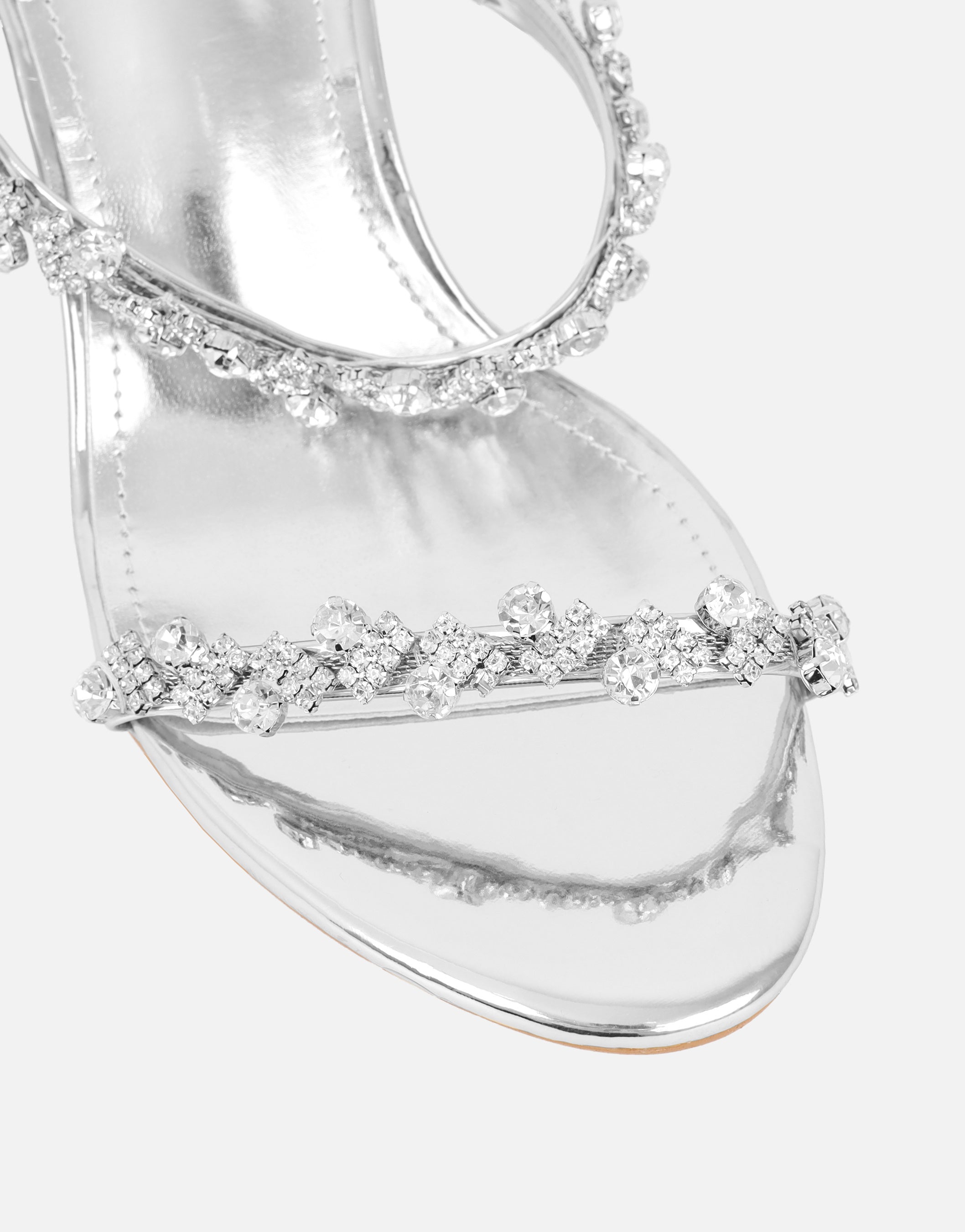 Maude Silver Mirror Diamante Mules | SIMMI London