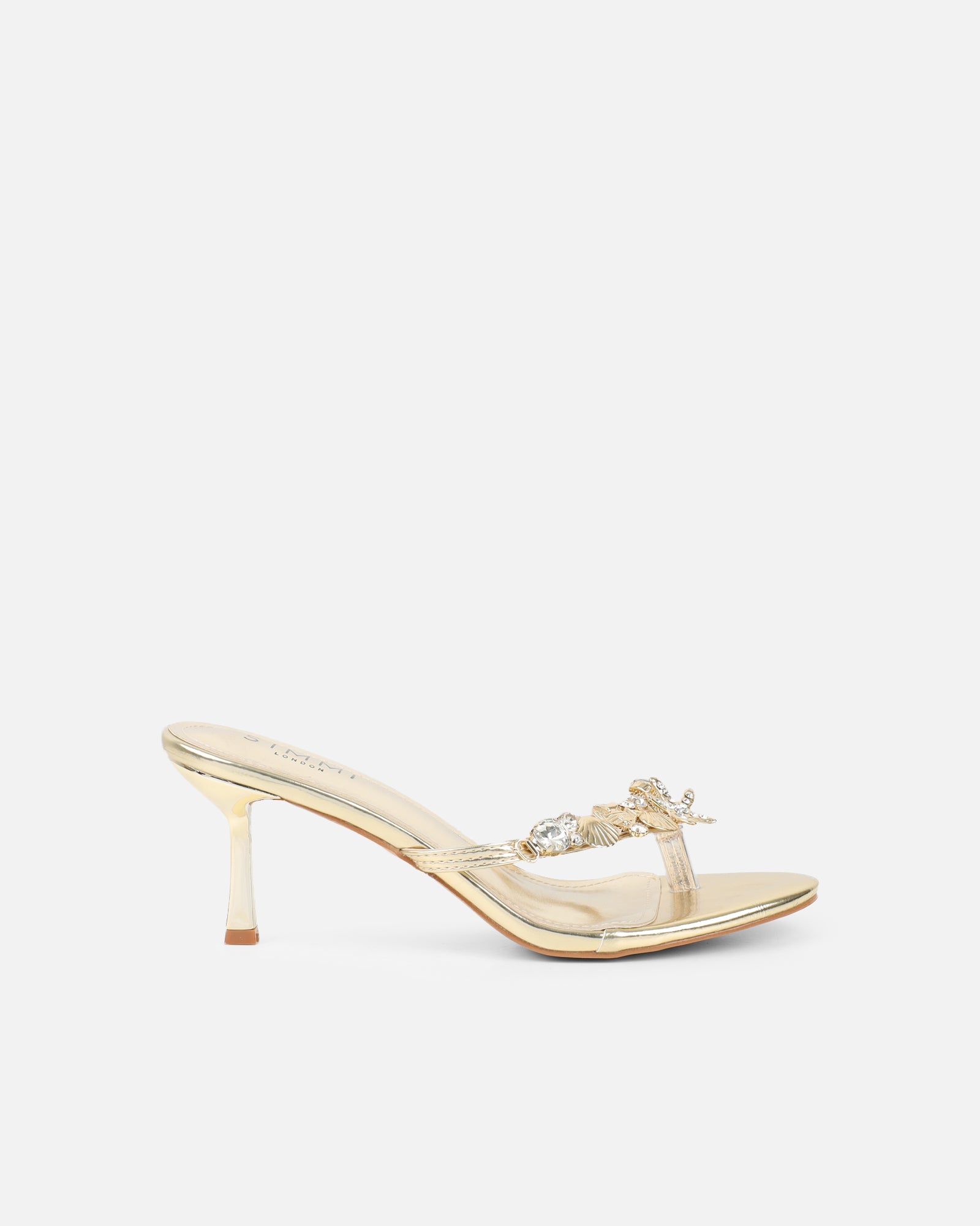 Silla Gold Metallic Shell Detail Toe Thong Heeled Sandals | SIMMI London