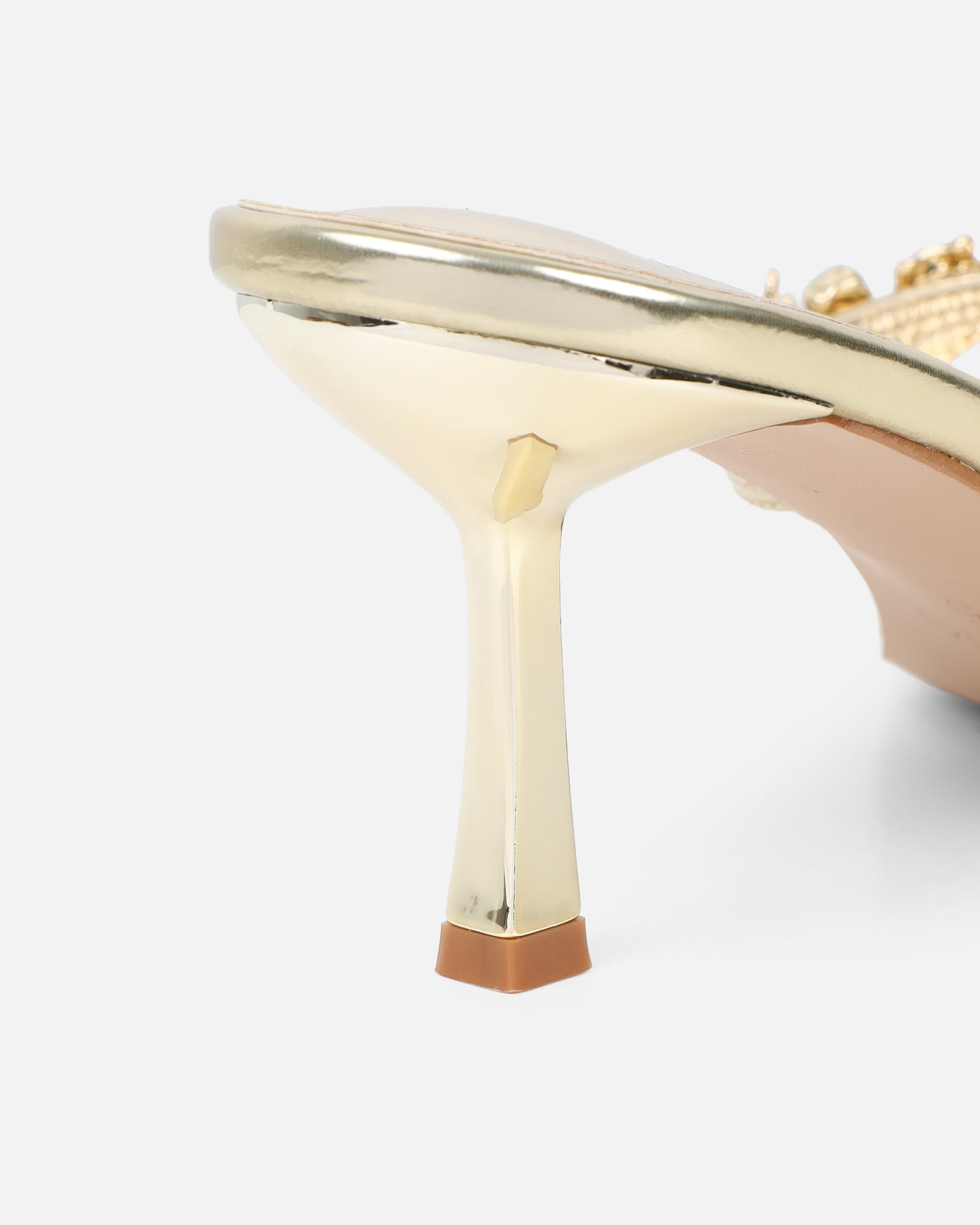 Silla Gold Metallic Shell Detail Toe Thong Heeled Sandals | SIMMI London