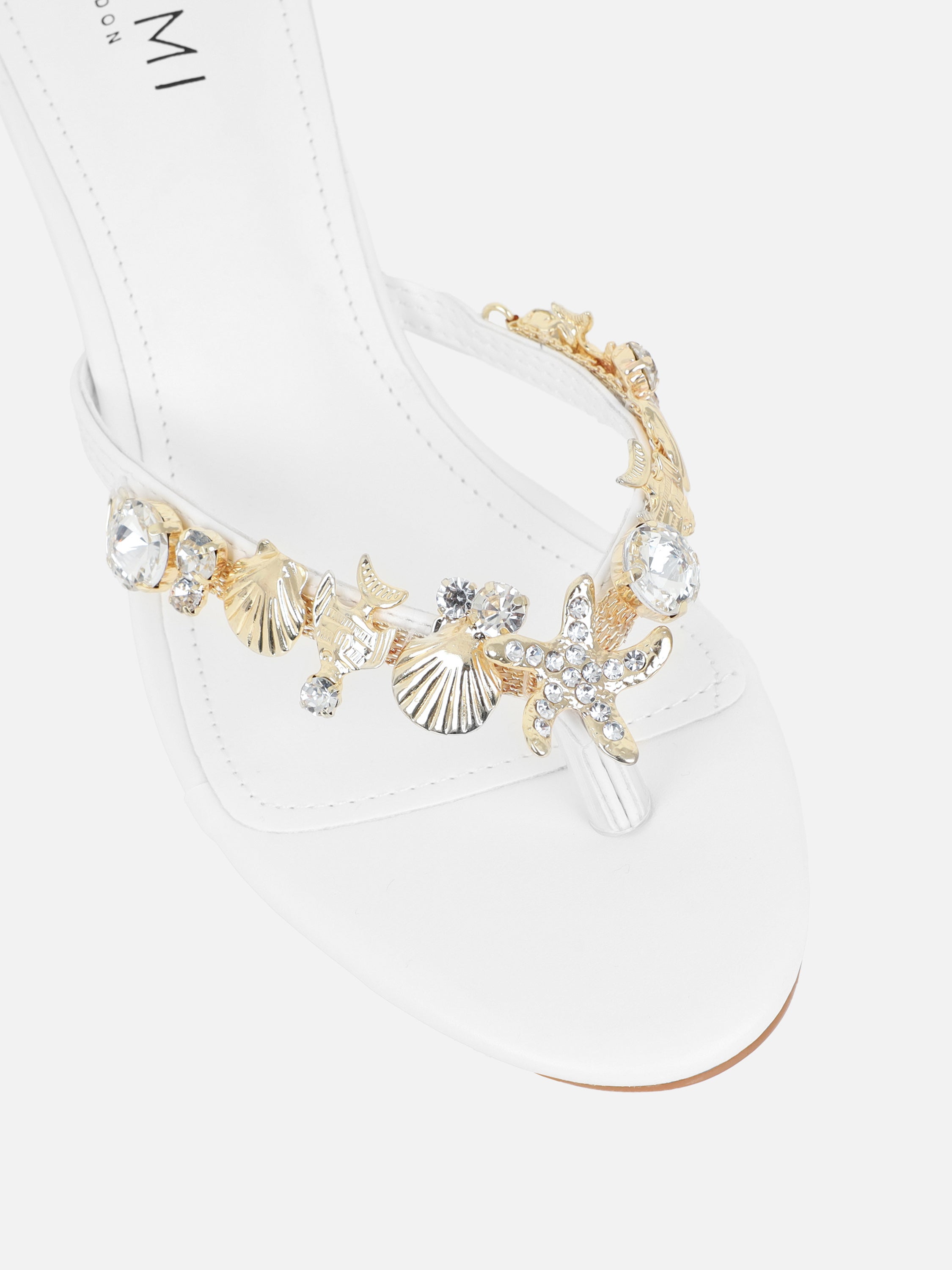 Silla White Shell Detail Toe Post Heeled Sandals Wide Fit | SIMMI London