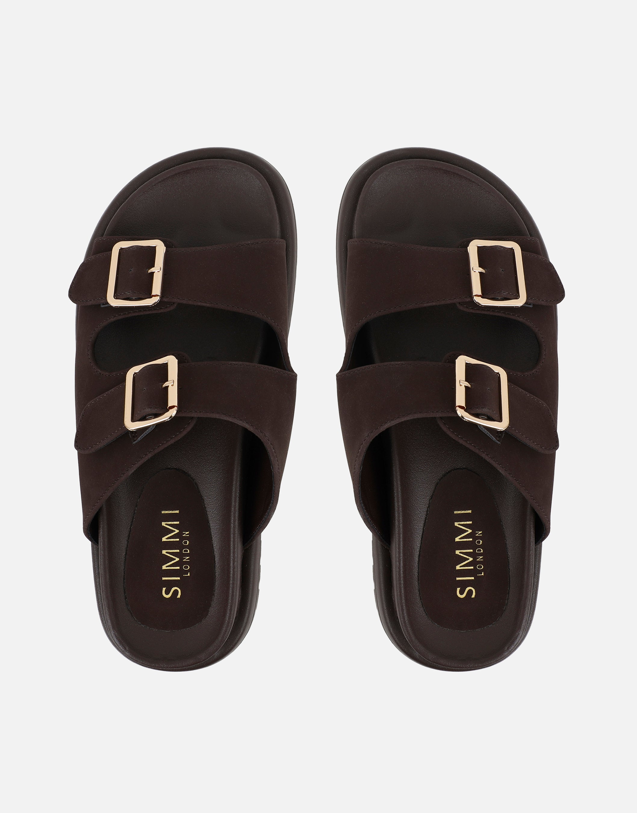 Jesselyn Brown Suede Buckle Chunky Flat Sandals | SIMMI London