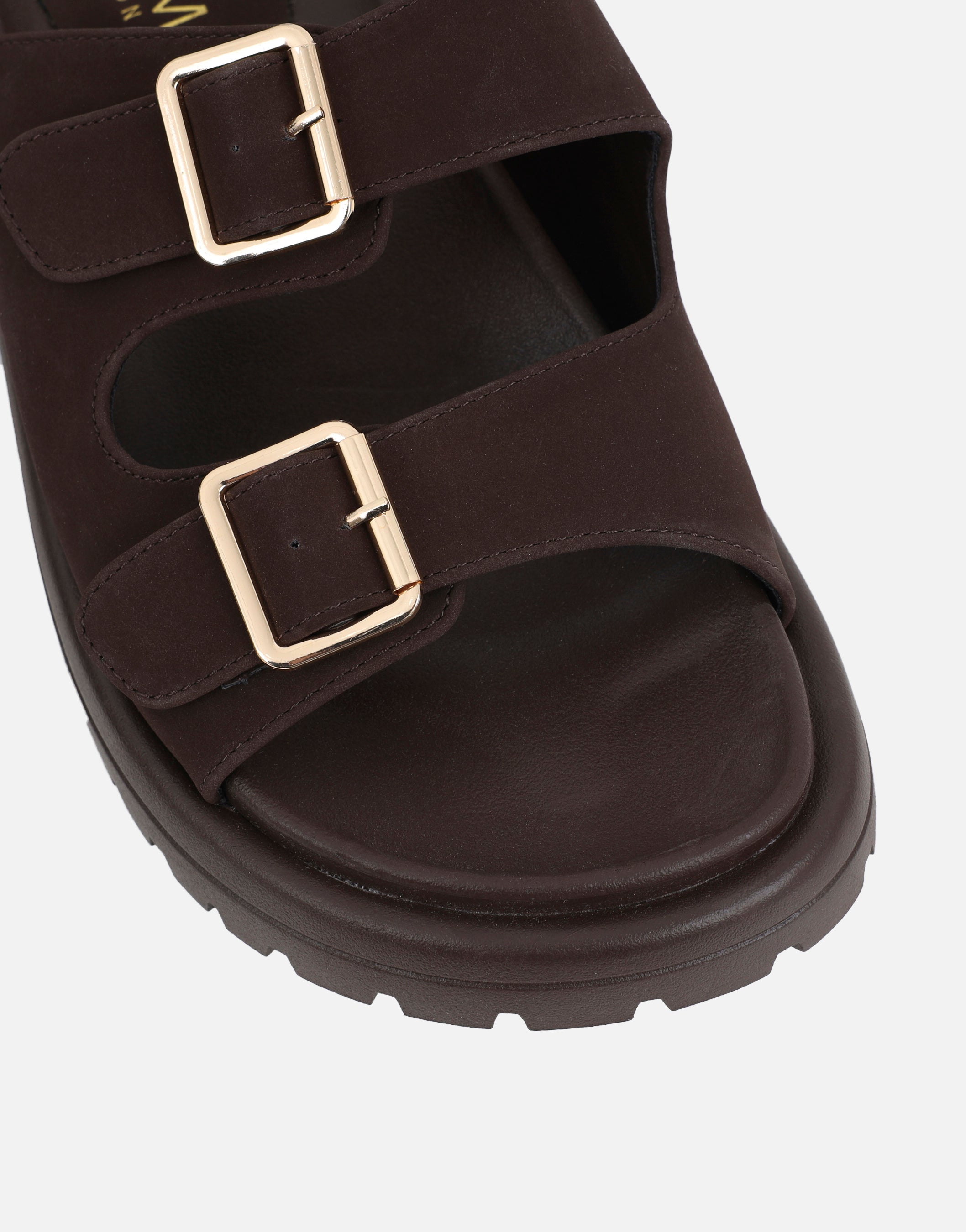 Jesselyn Brown Suede Buckle Chunky Flat Sandals | SIMMI London