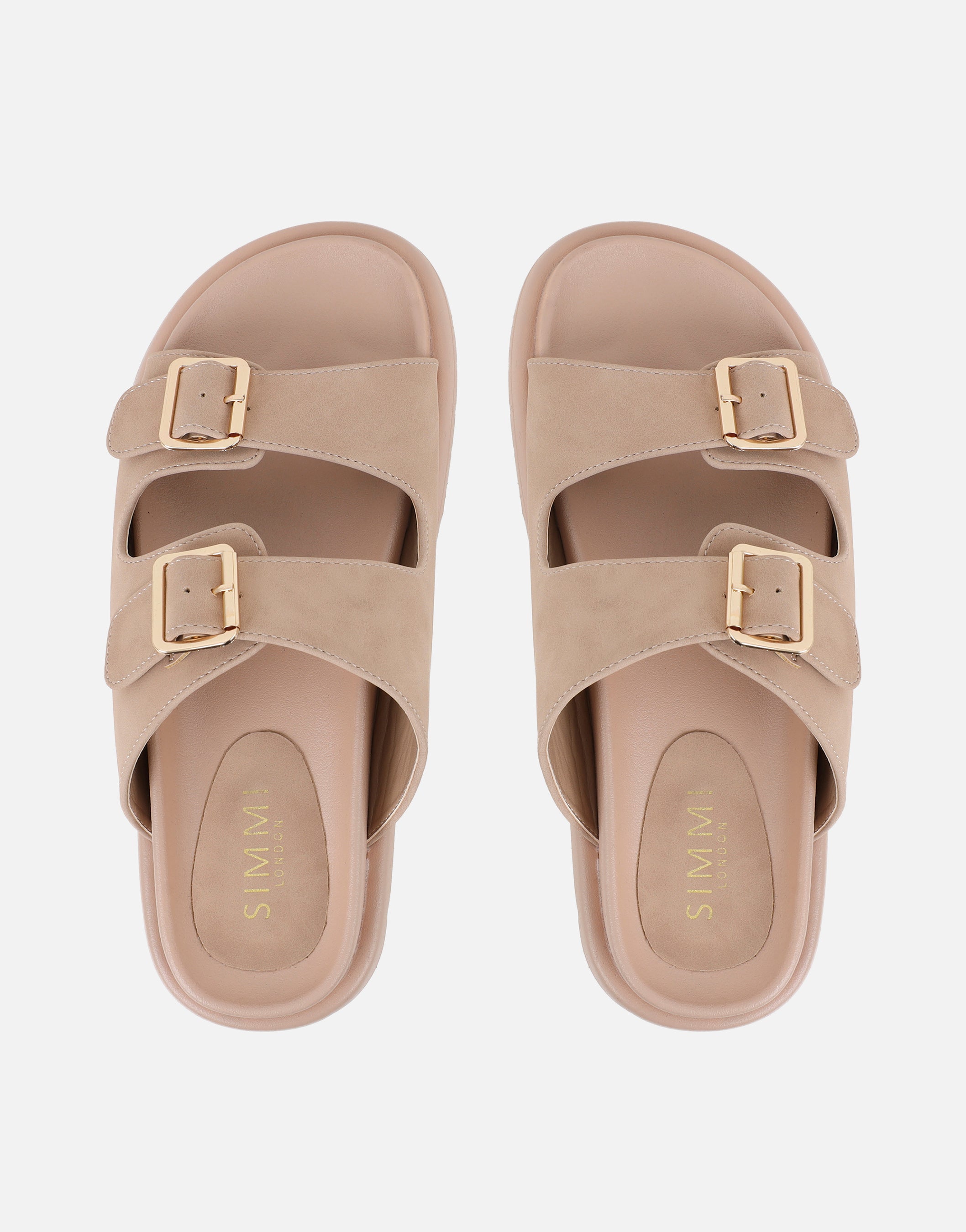Jesselyn Beige Suede Buckle Chunky Flat Sandals | SIMMI London