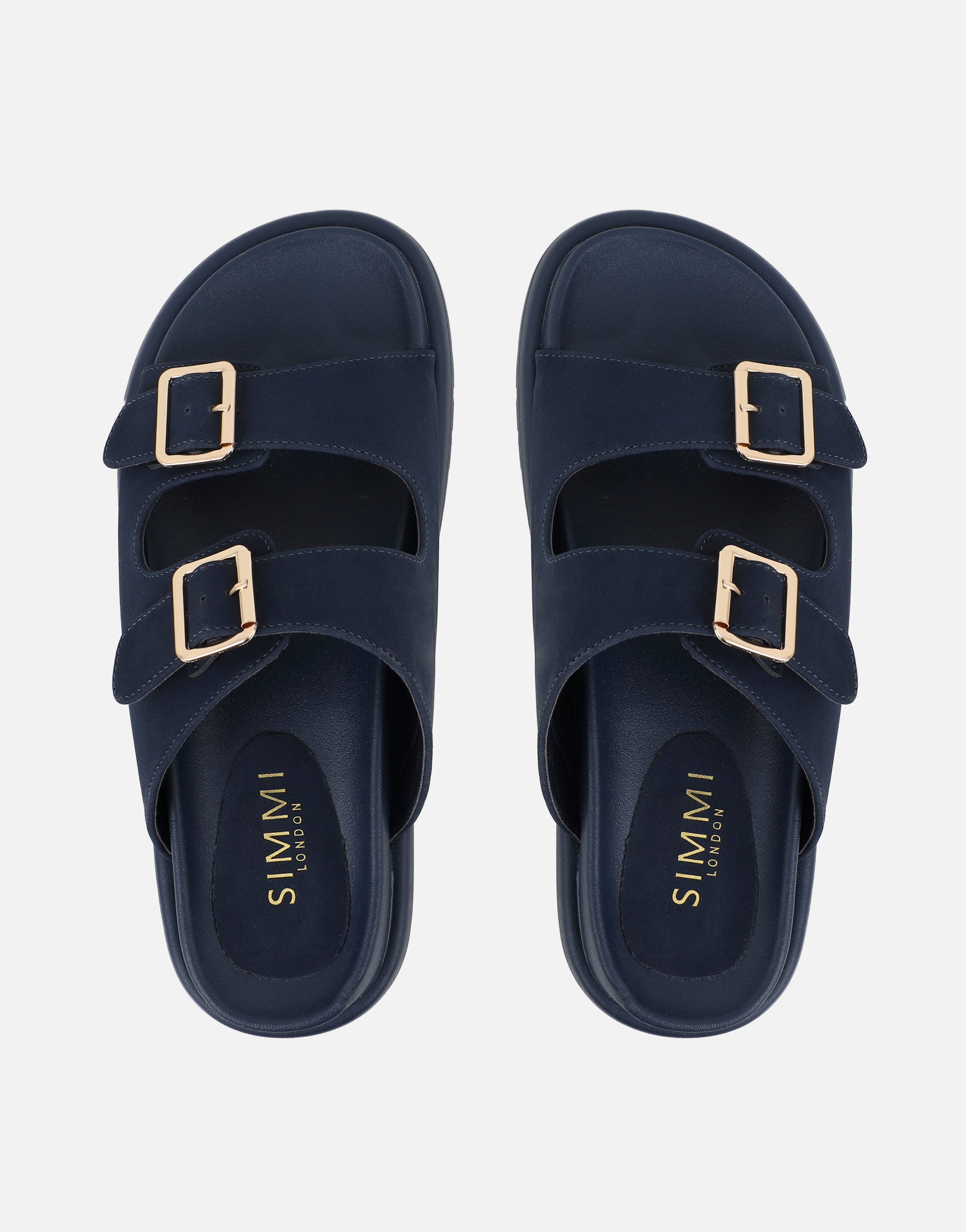 Jesselyn Navy Suede Buckle Chunky Flat Sandals | SIMMI London