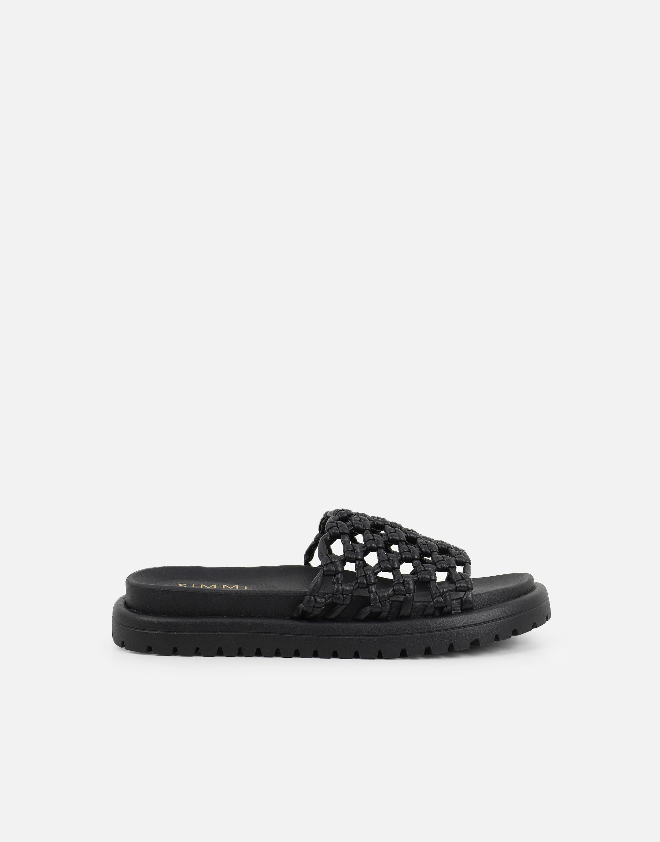 Vanya Black Woven Mesh Chunky Flats | SIMMI London