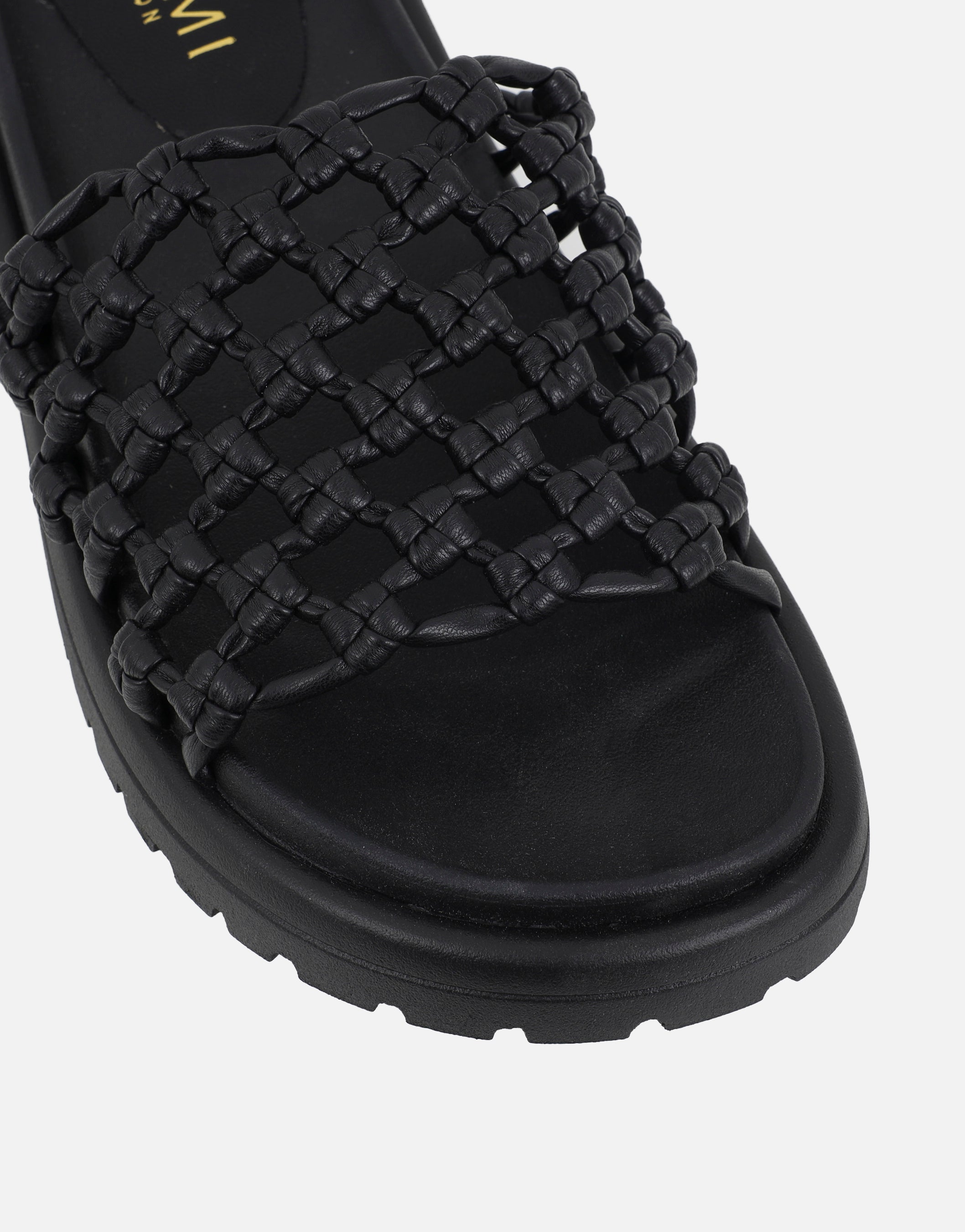 Vanya Black Woven Mesh Chunky Flats | SIMMI London