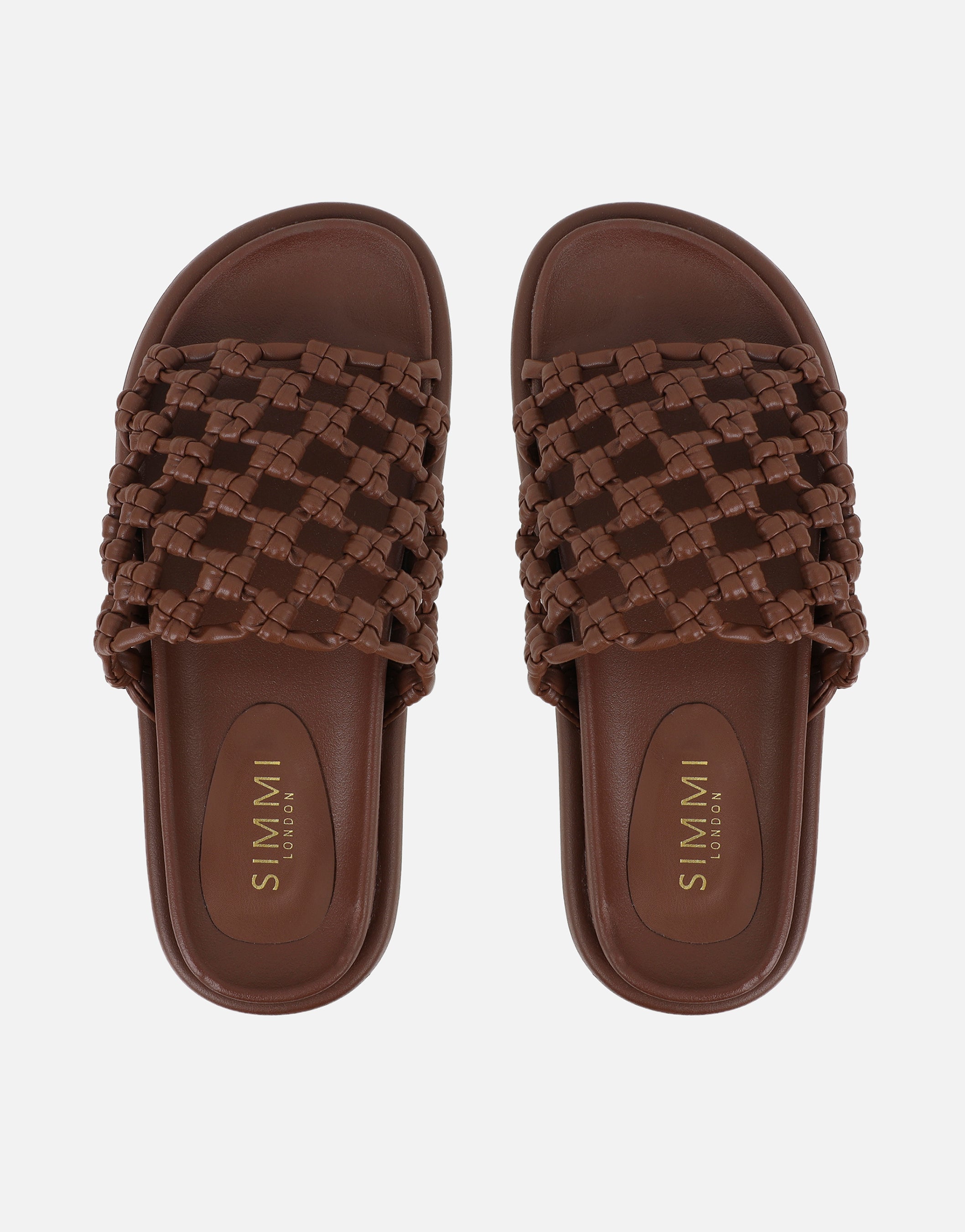 Vanya Brown Woven Mesh Chunky Flats | SIMMI London