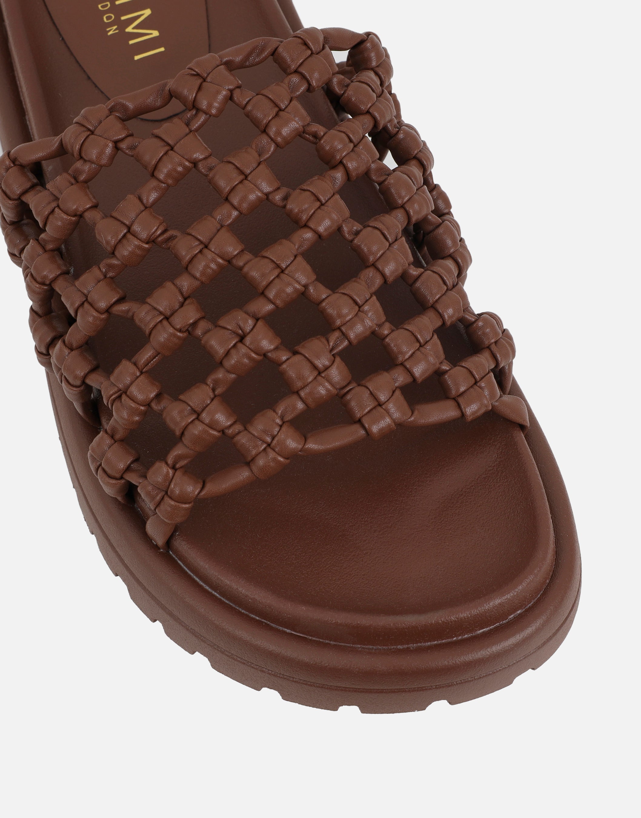 Vanya Brown Woven Mesh Chunky Flats | SIMMI London