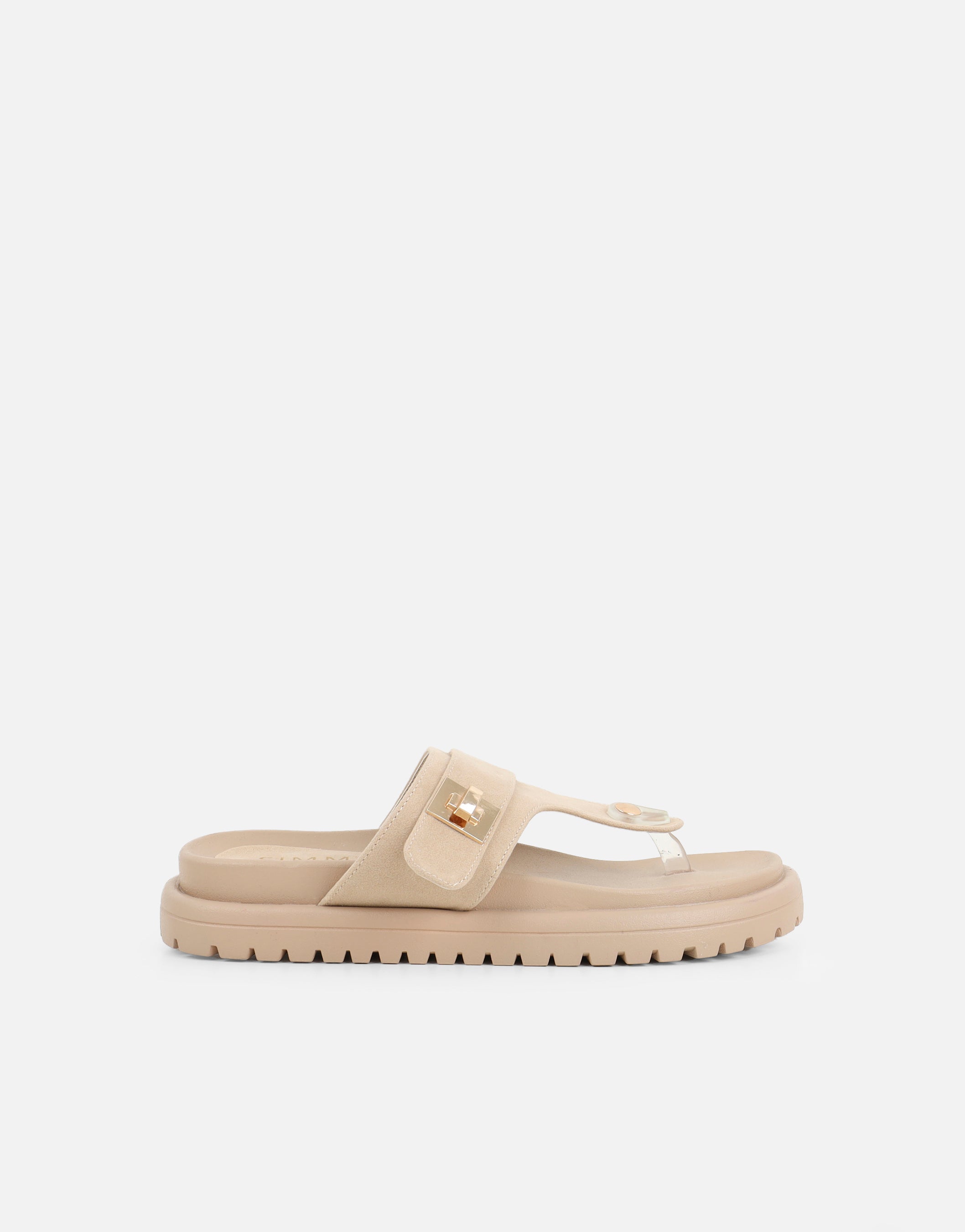 Makky Stone Suede Embellished Toe Post Chunky Flats | SIMMI London