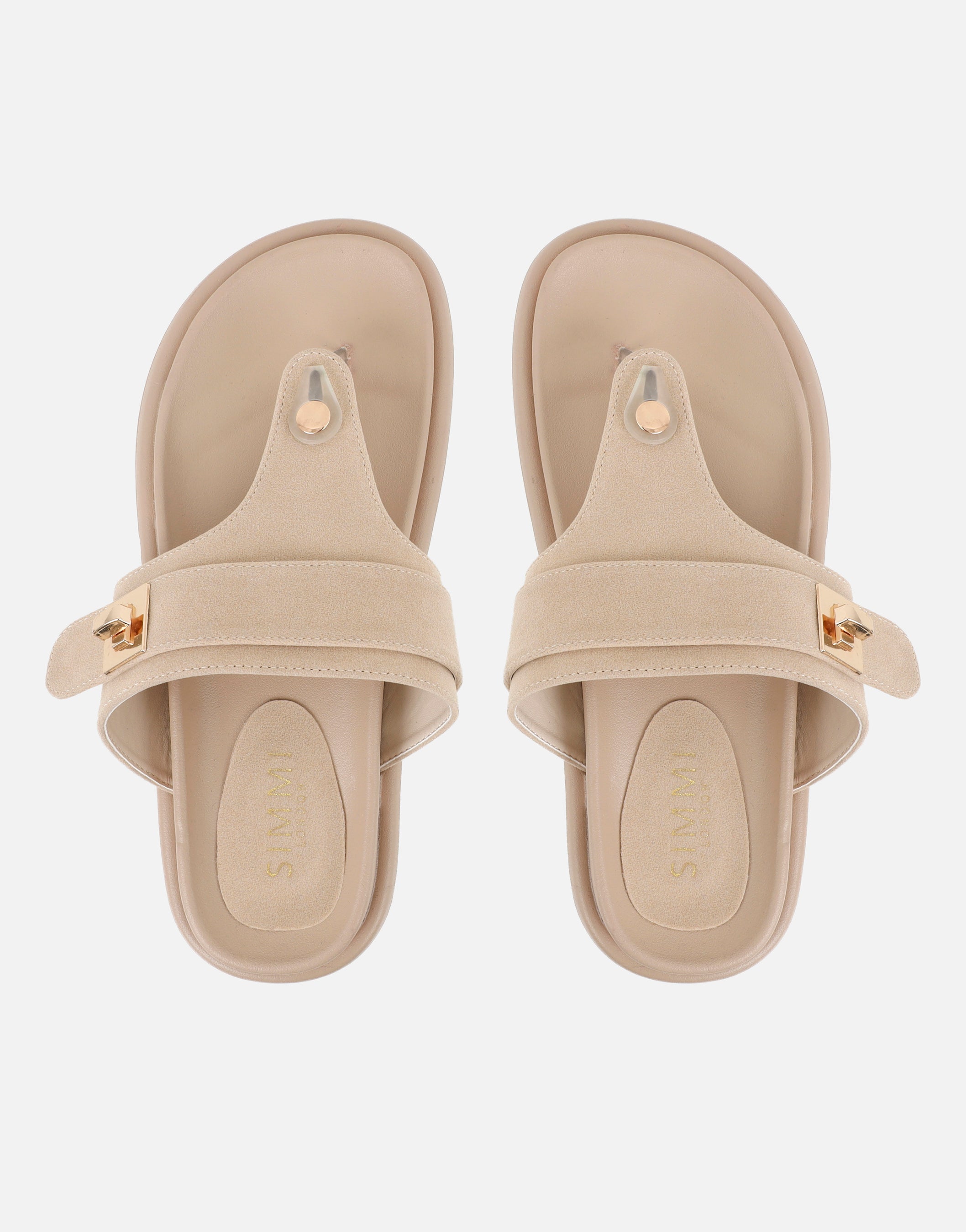 Makky Stone Suede Embellished Toe Post Chunky Flats | SIMMI London