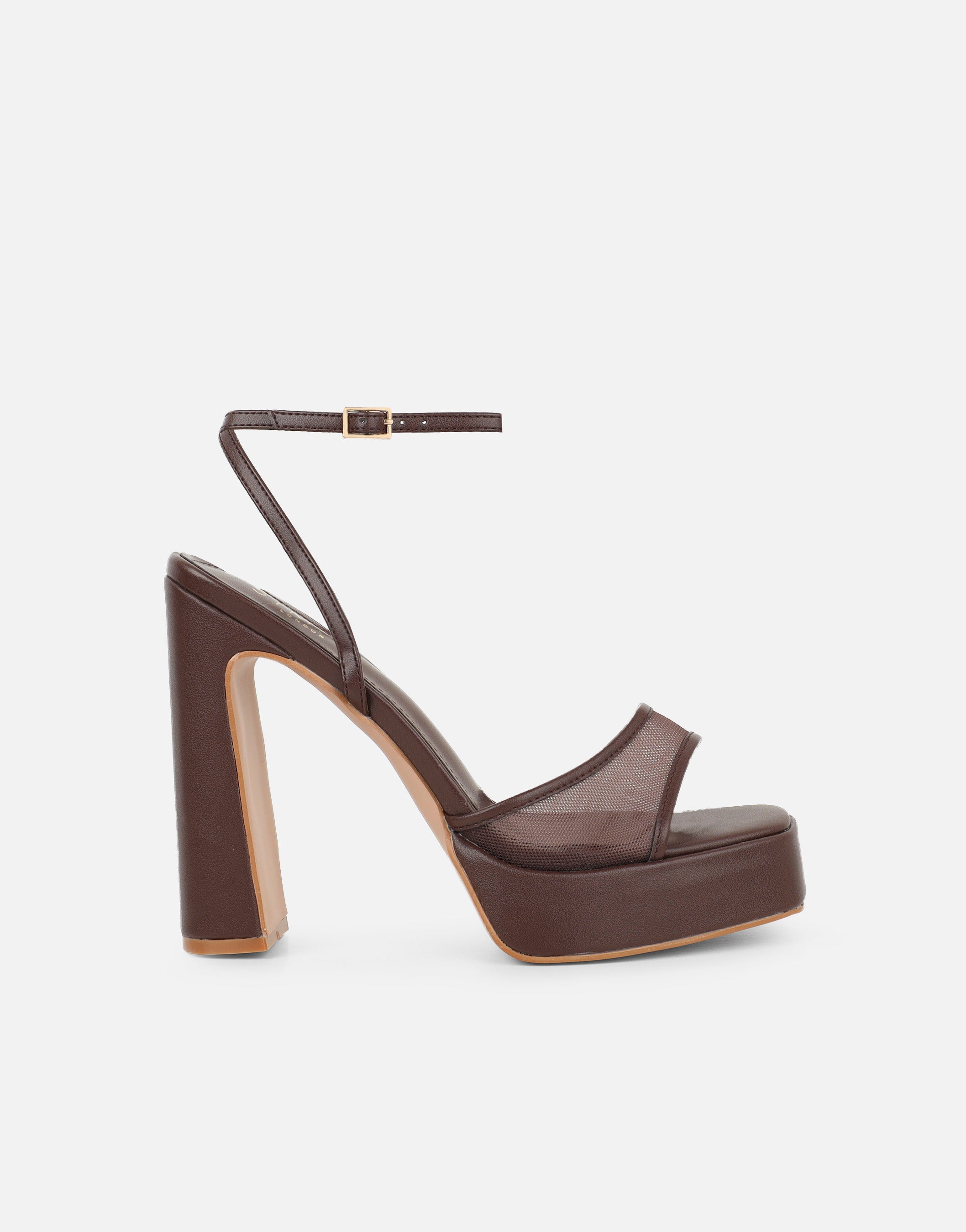 Maple Brown Mesh Platform Heeled Sandals | SIMMI London
