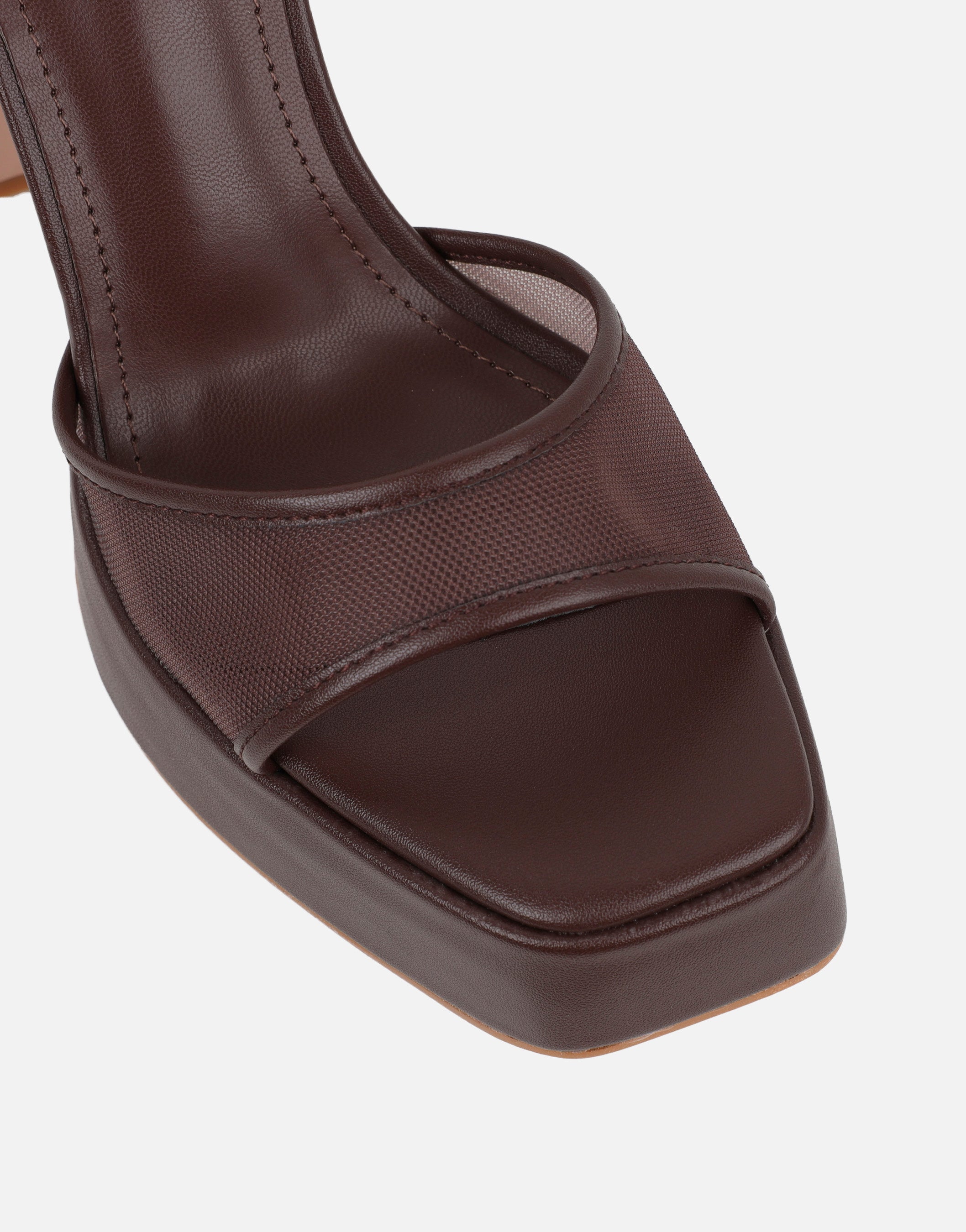 Maple Brown Mesh Platform Heeled Sandals | SIMMI London