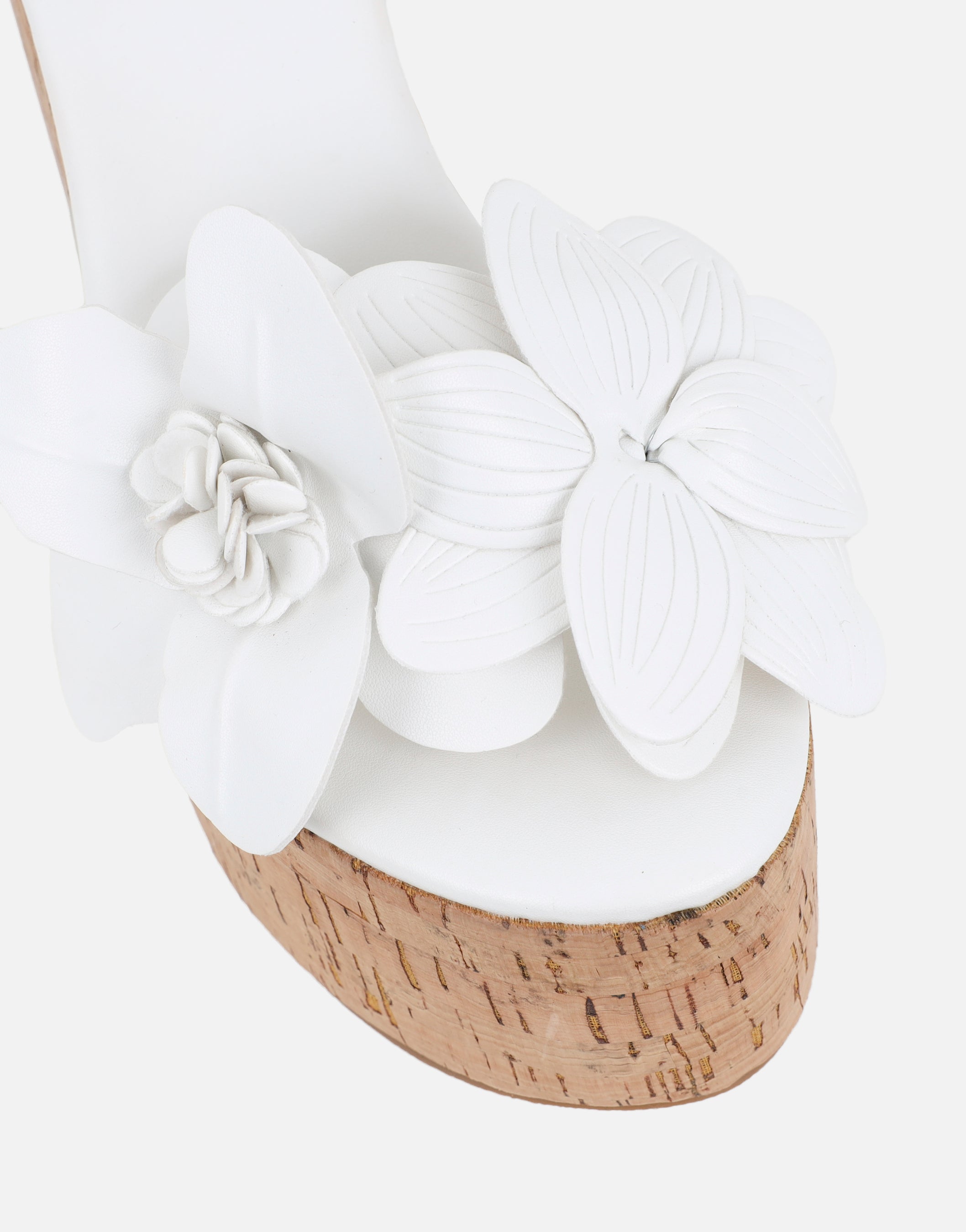 Mikaela White Flower Detail Wedge Heeled Sandals | SIMMI London